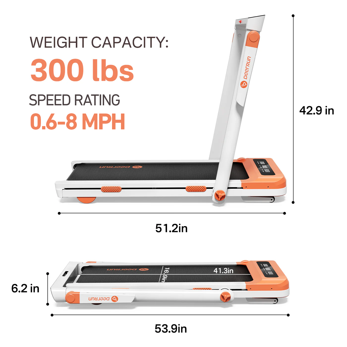 DeerRun Z10 Pro Smart 2 in 1 Foldable Treadmill with Remote Control, 12% Auto Incline, Orange
