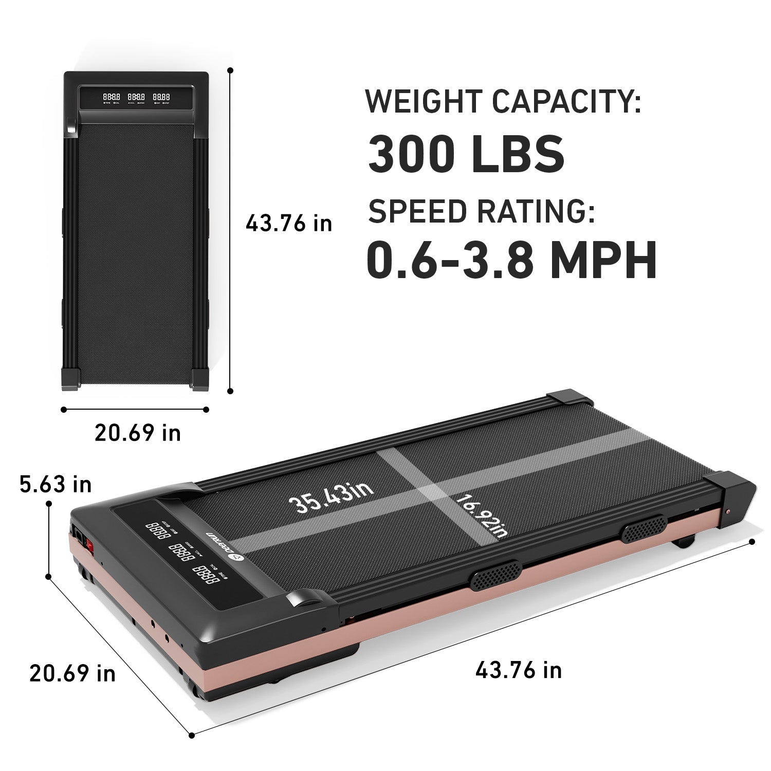 DeerRun Z10 12% Auto Incline Smart Walking Pad Treadmill with remote control-Rose Gold