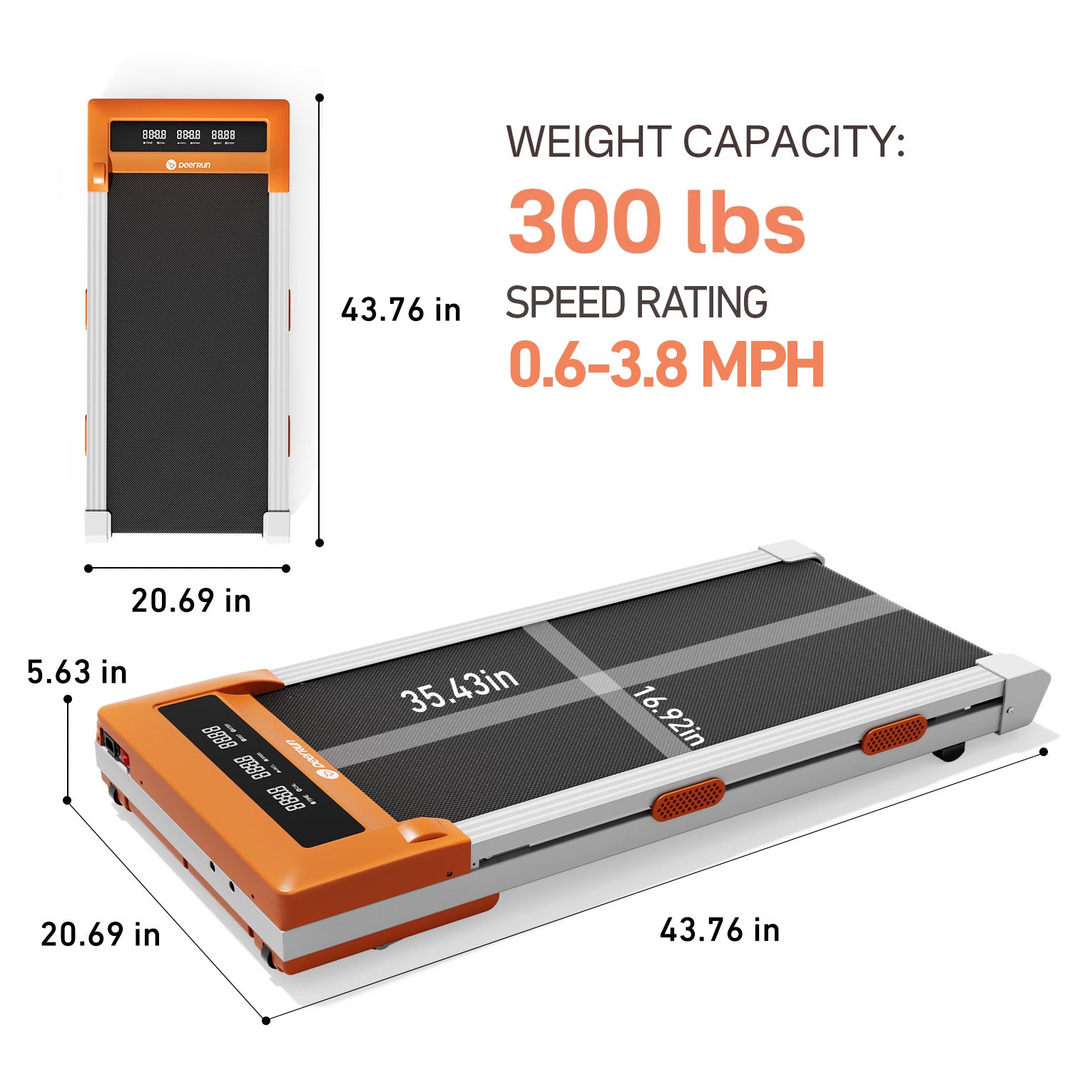 DeerRun Z10 Smart Walking Pad Treadmill with remote control 12% Auto Incline - Luxe Orange