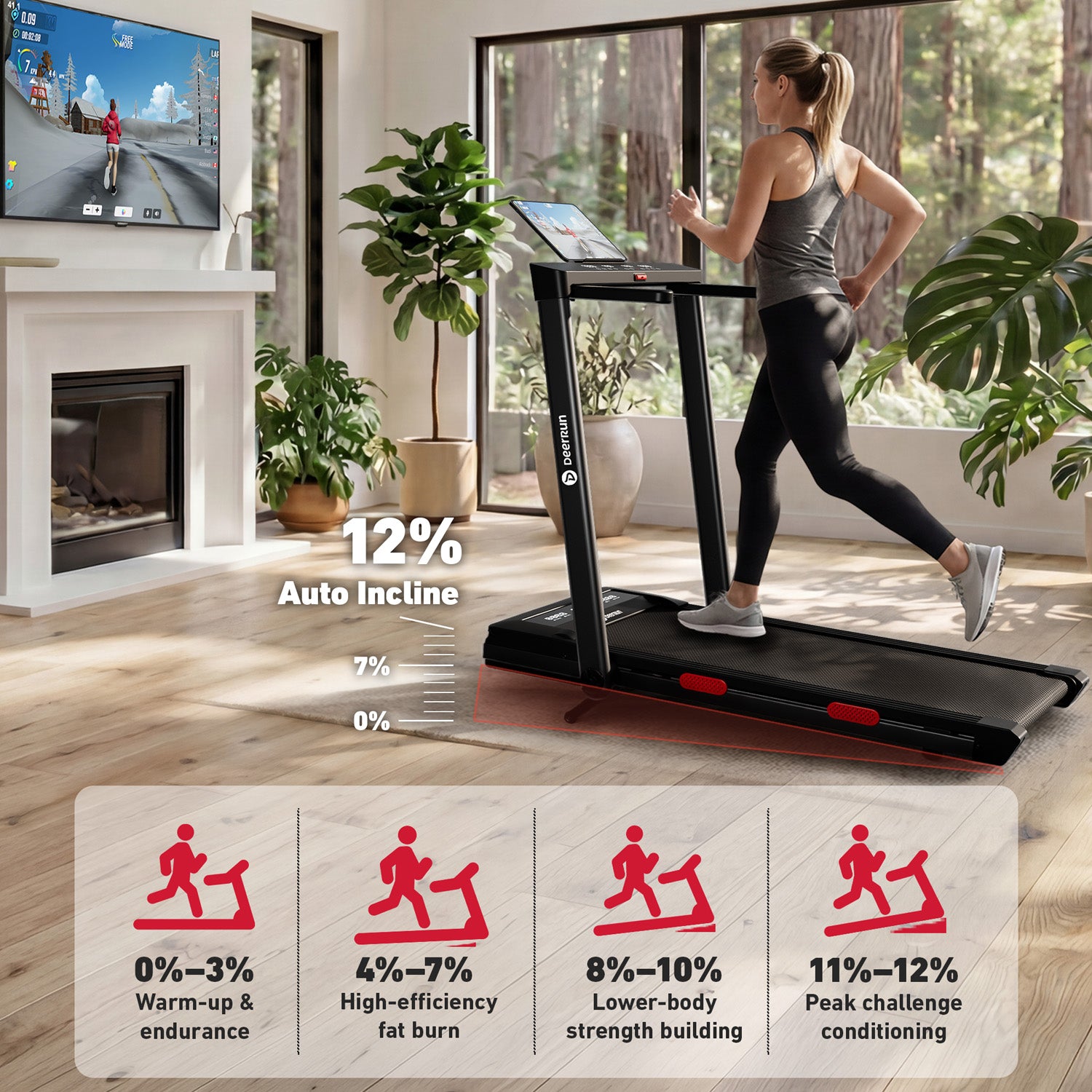 DeerRun Z10 Pro Muse Type 2 in 1 Foldable Treadmill with Remote Control, 12% Auto Incline