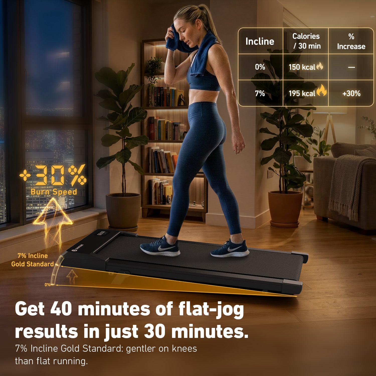 DeerRun Q2 Urban Smart Walking Pad with 7% Incline Treadmill Remote Control Black