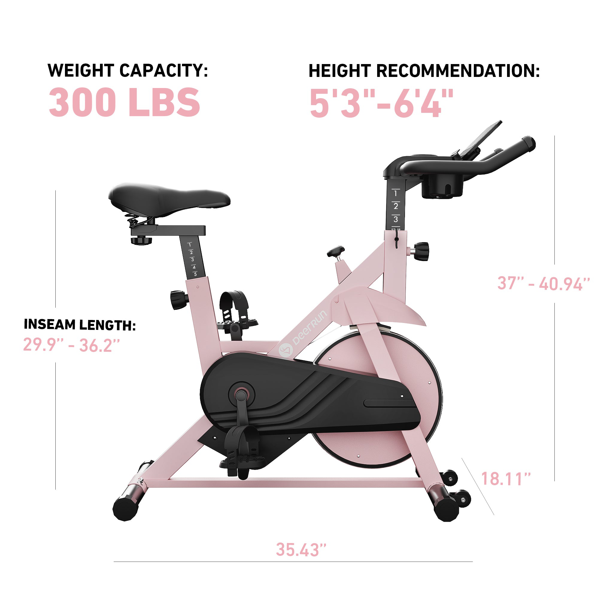 DeerRun S500 Indoor Smart Stationary Cycling Bike with PitPat App, 1-32 Magnetic Resistance-Pink