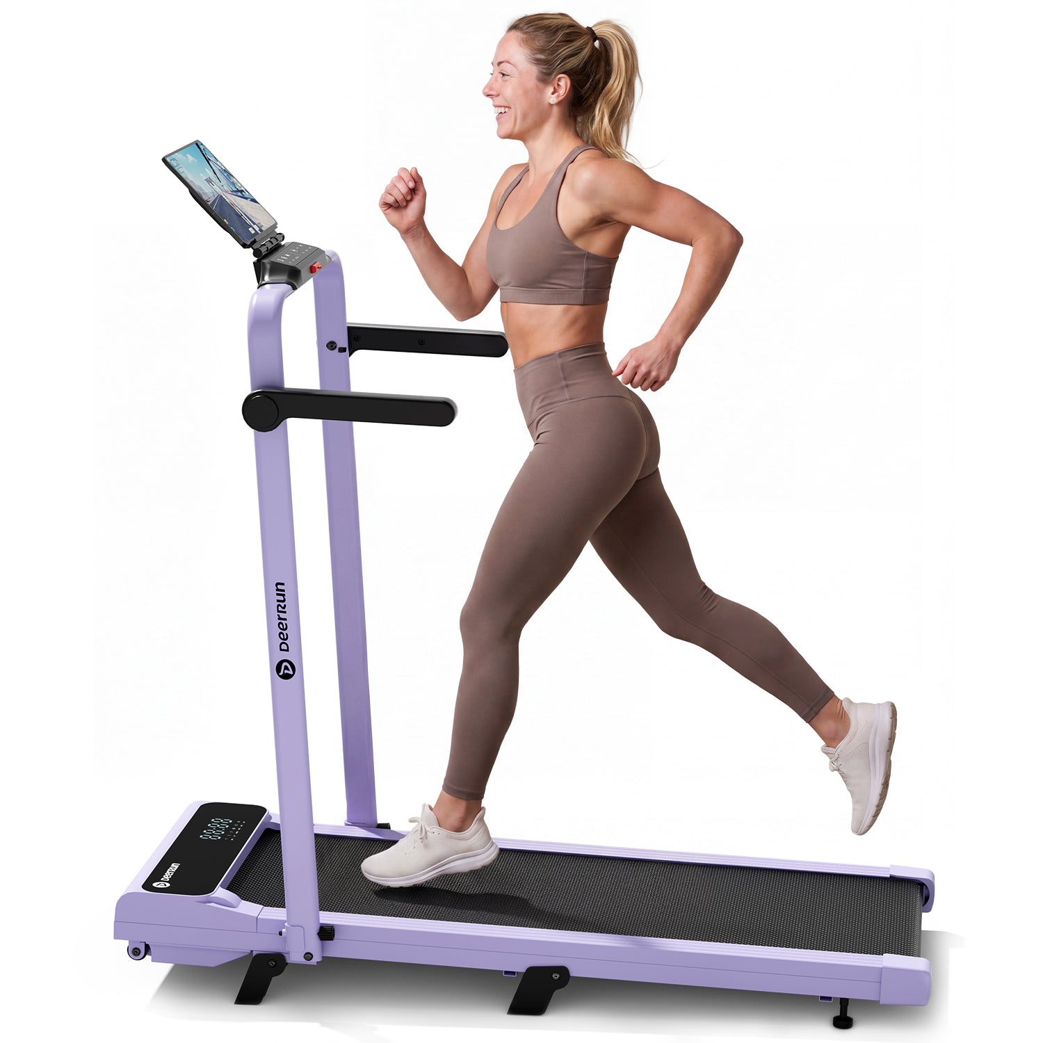 2026 New A6 Plus Handle 5% Incline 2 in 1 Foldable Treadmill with Whole Screen Upgraded Chip & NFC Support | 300 lbs, 7.5 mph, Purple