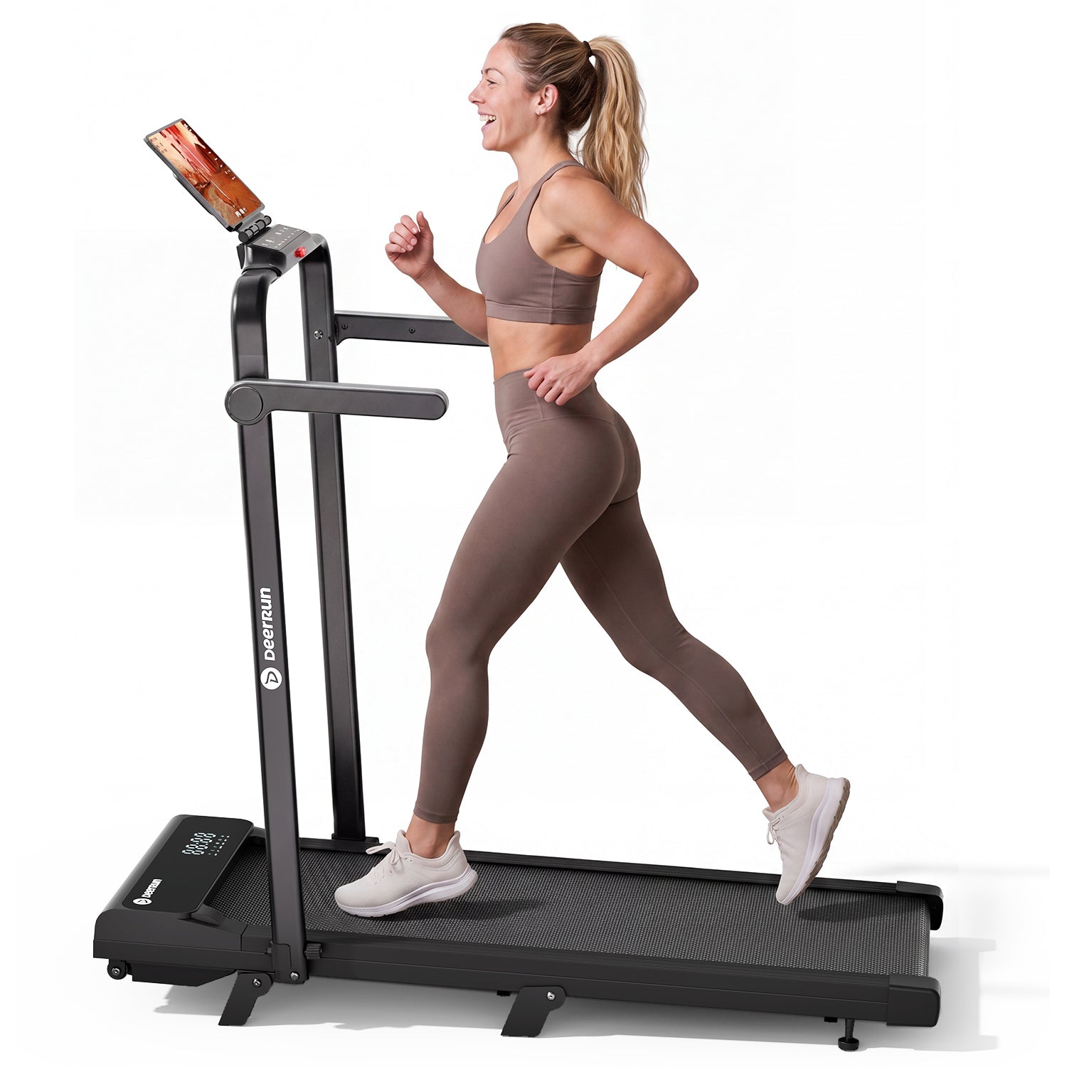 DeerRun A6 Plus Quiet 2-in-1 Foldable Treadmill for Home Walk, Run & Save Space -With 5% Incline, Handlebar & Full Display Screen