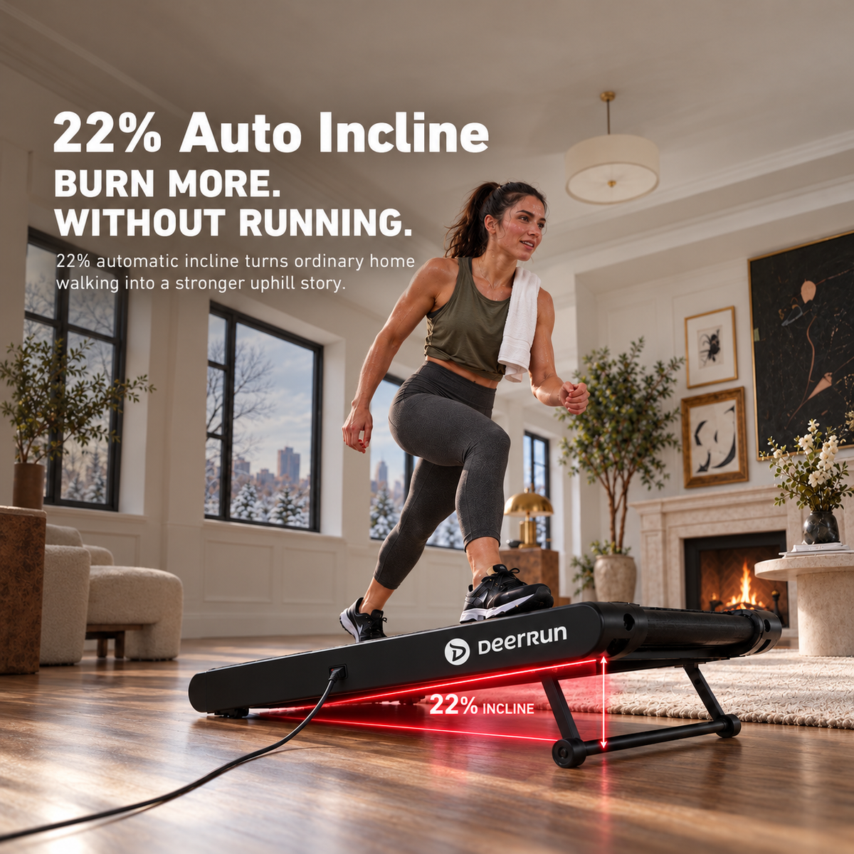 DeerRun Sleek Rise 1 22% Auto Incline Walking Pad for Cardio Training