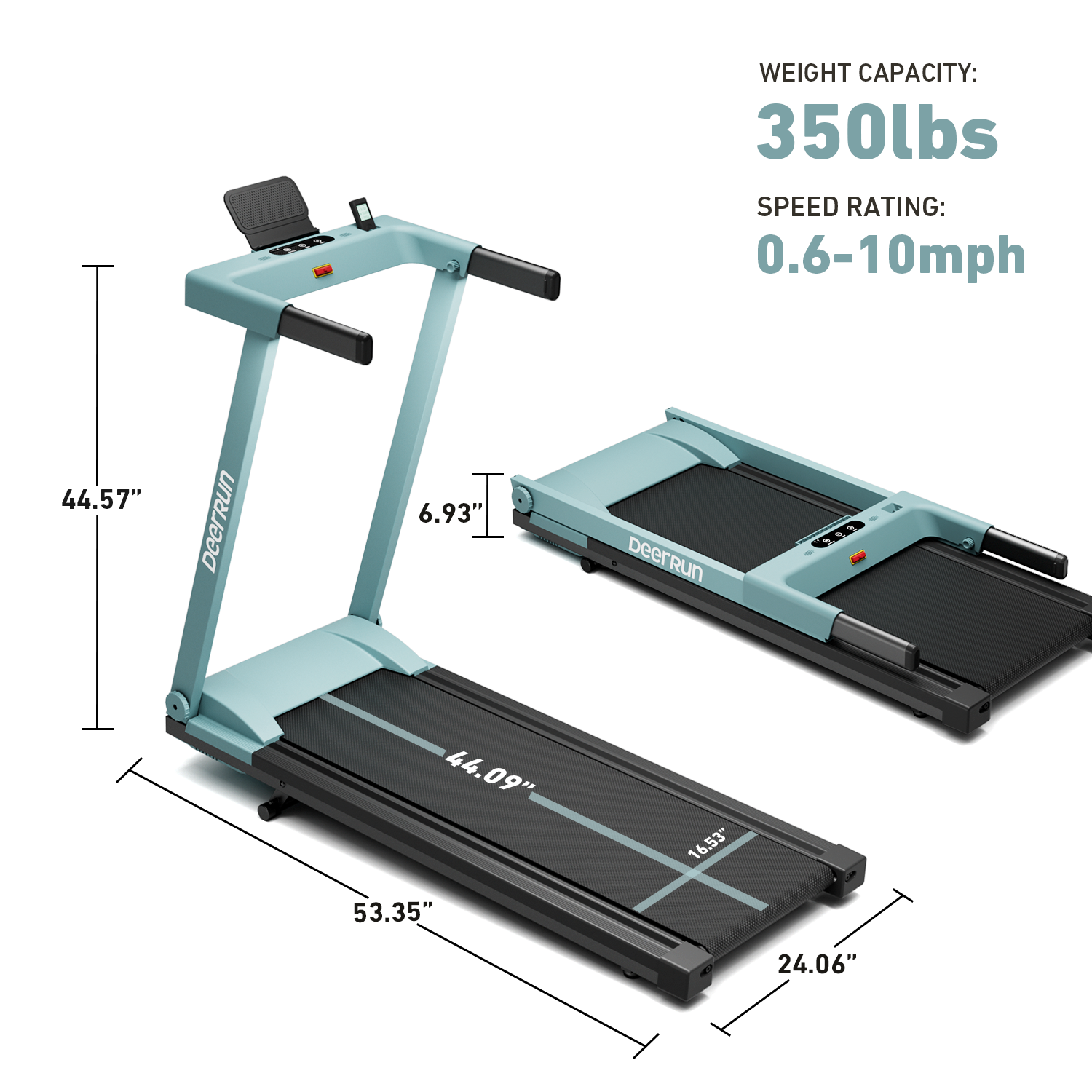 DeerRun All-New 2026 A1 Pro Move+ 6% Incline Foldable Treadmill——Upgraded Chip & NFC Support | 350 lbs, 10 mph Mint Green