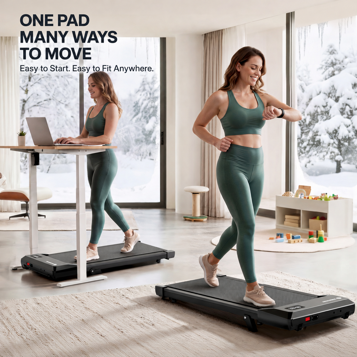DeerRun Q2 Urban 7% Incline Under-desk Walking Pad with Smart Control | Black