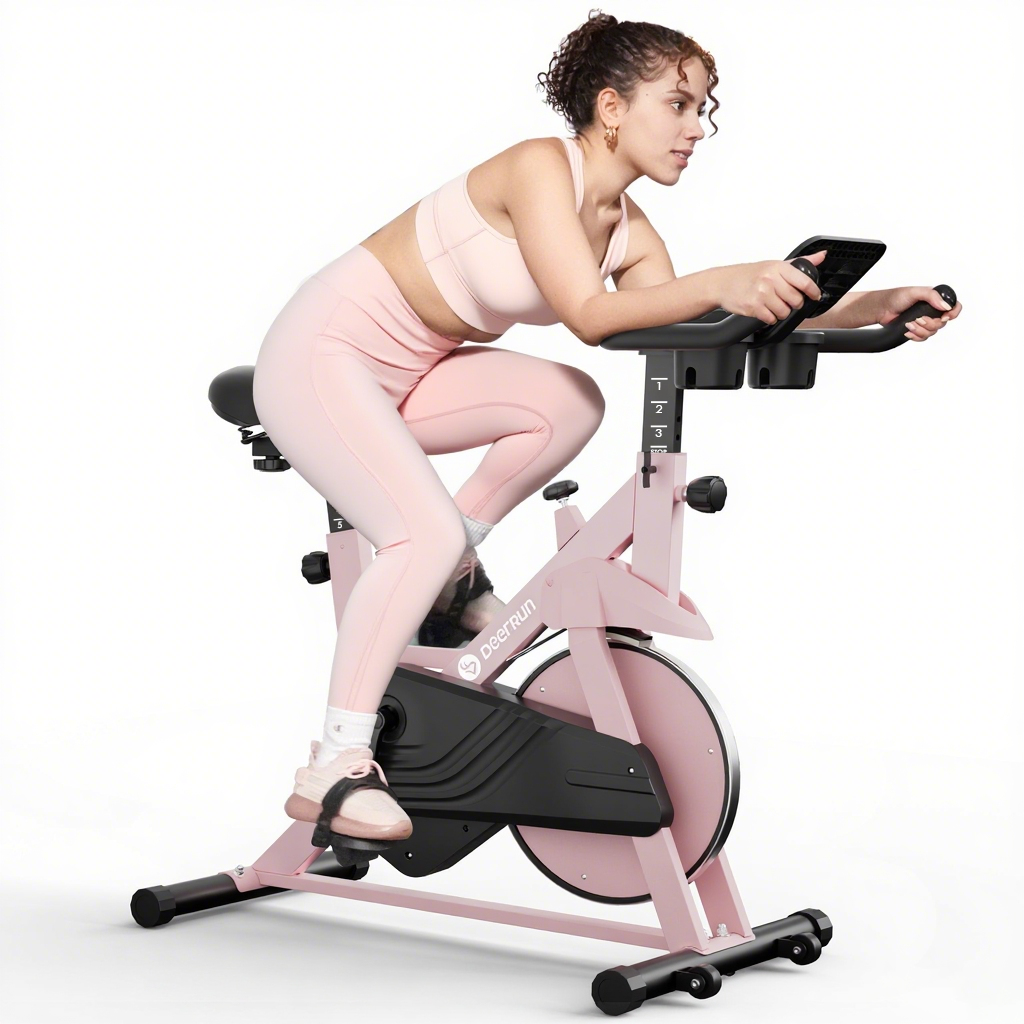 DeerRun S500 Indoor Smart Stationary Cycling Bike with PitPat App, 1-32 Magnetic Resistance-Pink