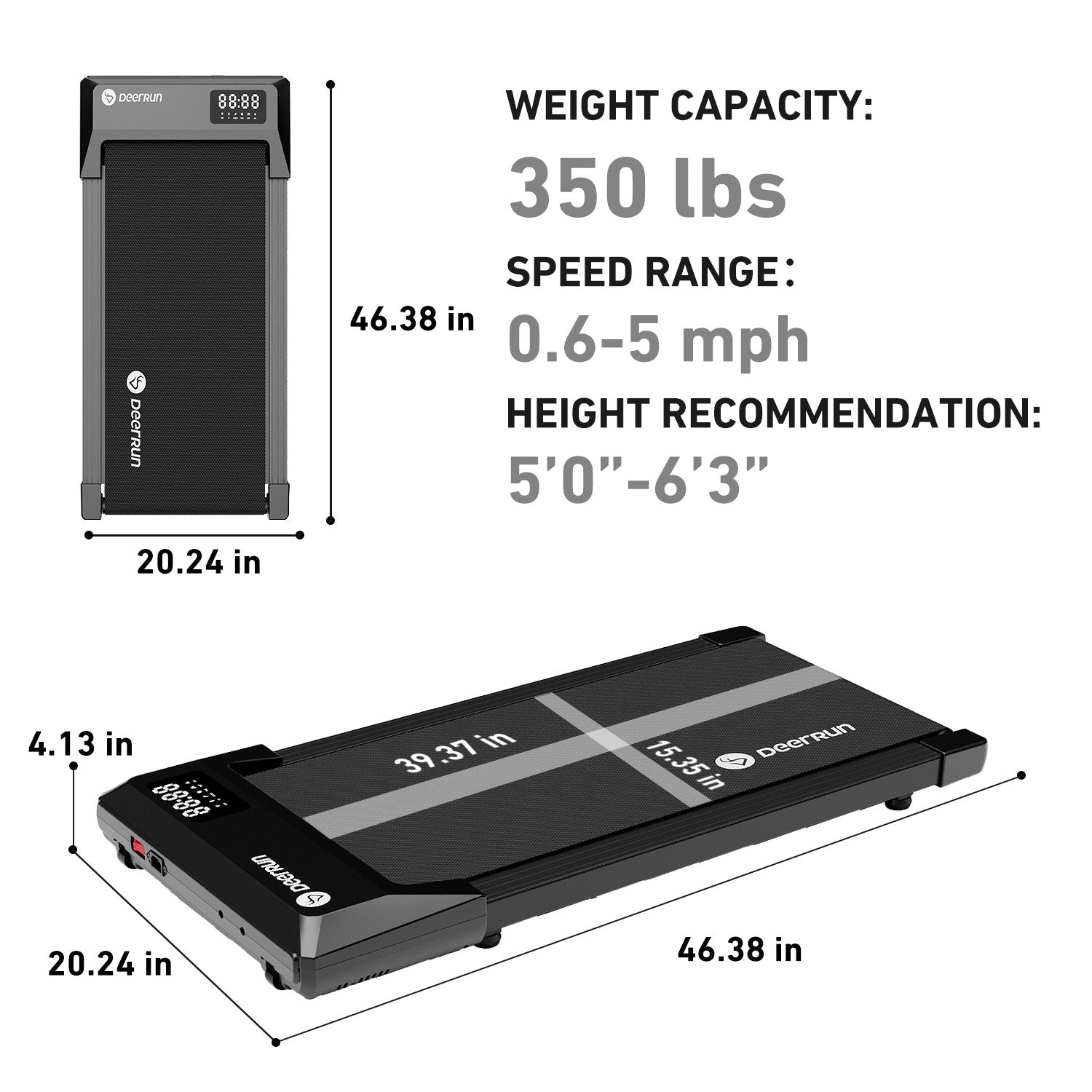 DeerRun Q1 Urban Plus Smart Walking pad Treadmill with Remote Control - 350 lbs