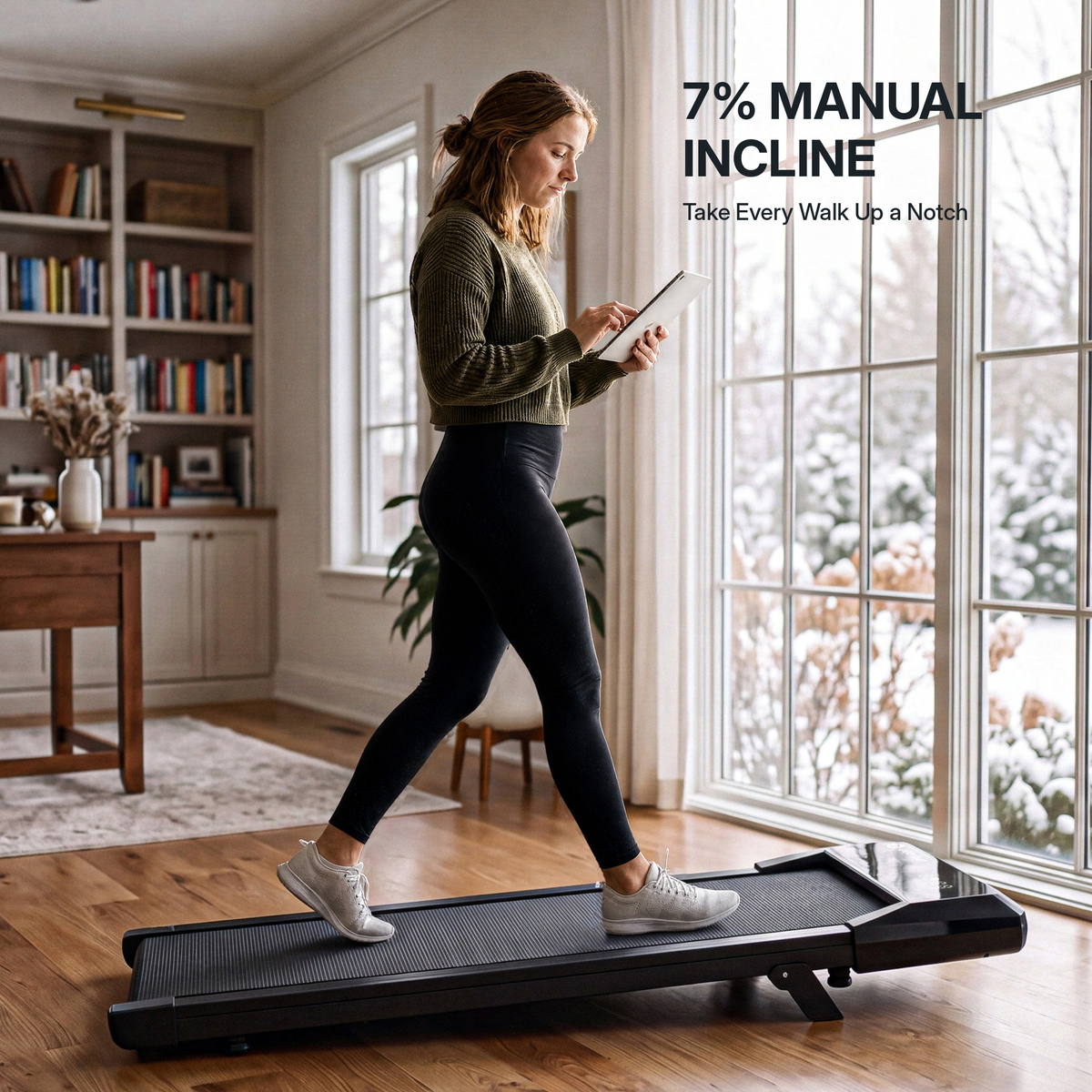 DeerRun Q2 Urban 7% Incline Under-desk Walking Pad with Smart Control | Black