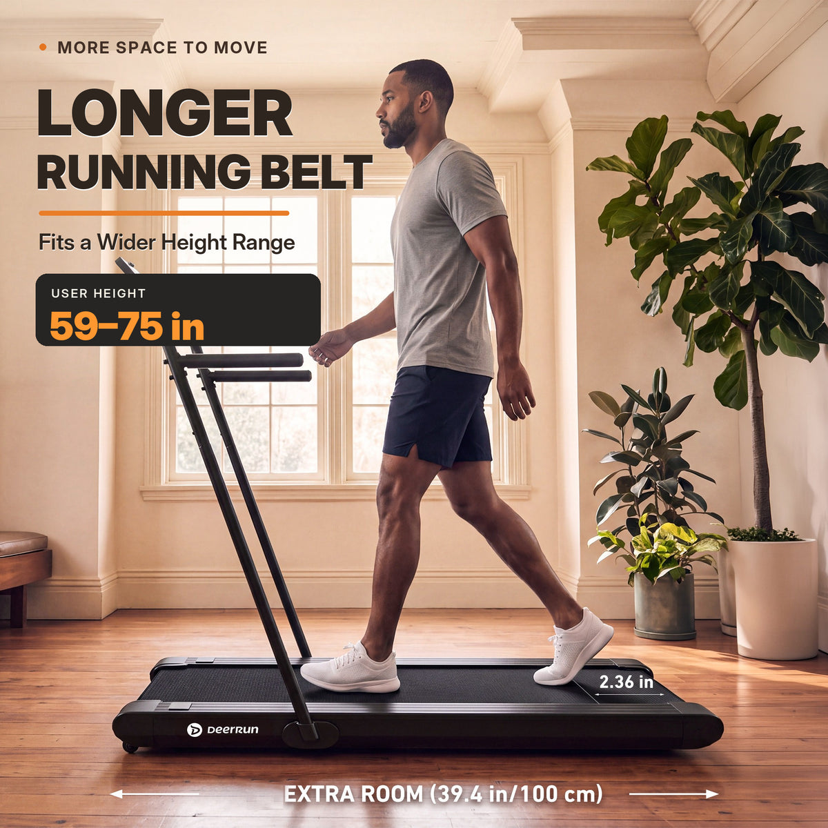 DeerRun Sleek R1 with Handrail  22% Auto Incline Walking Pad for Cardio Training