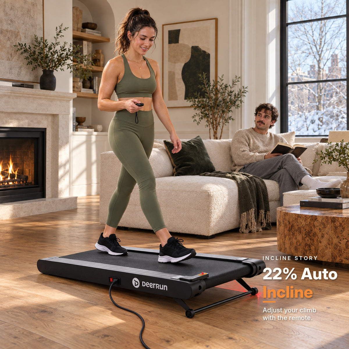 DeerRun Sleek Rise 1 22% Auto Incline Walking Pad for Cardio Training