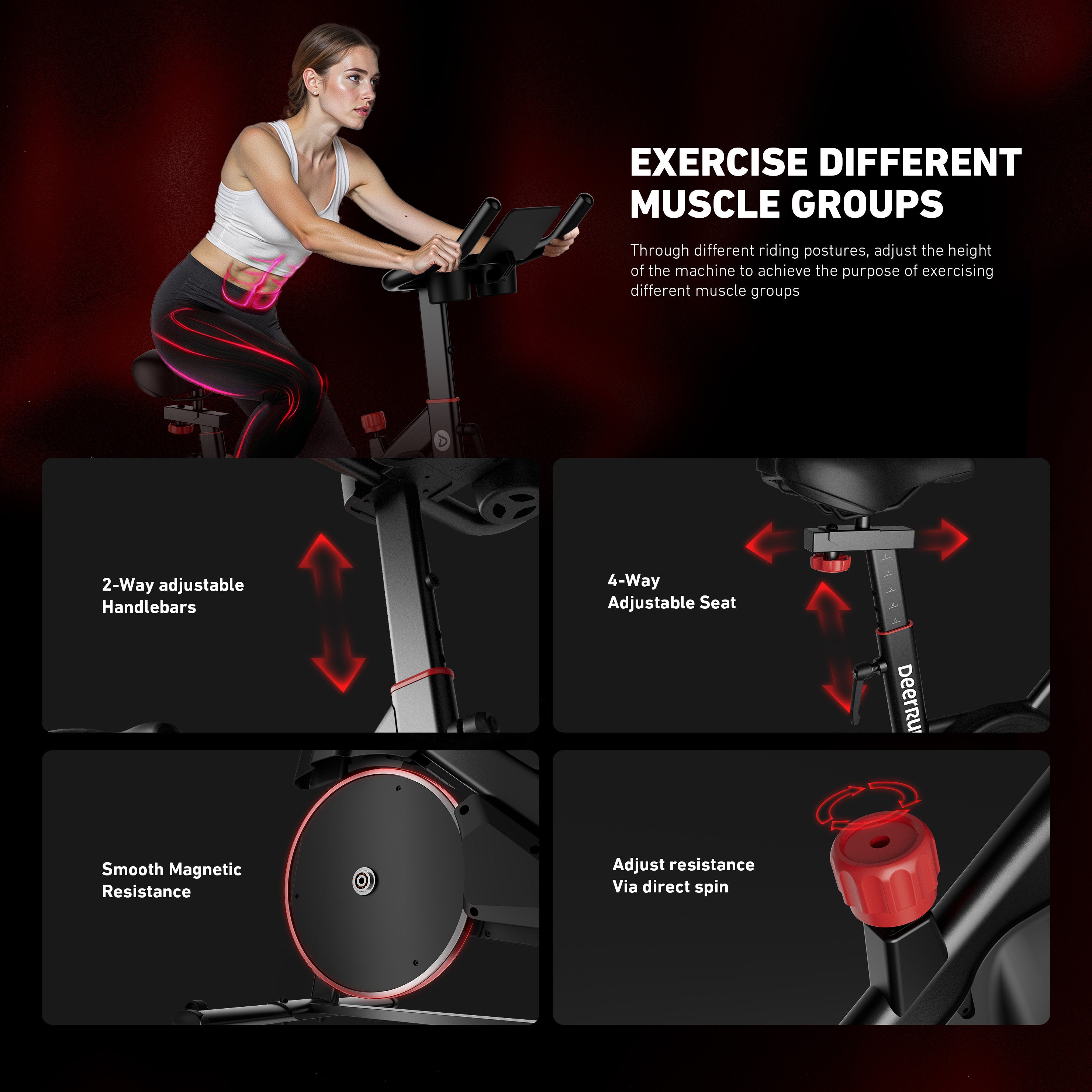 DeerRun S500 Pro King Size Indoor Bike for Tall Riders 32 Resistance, LED Screen