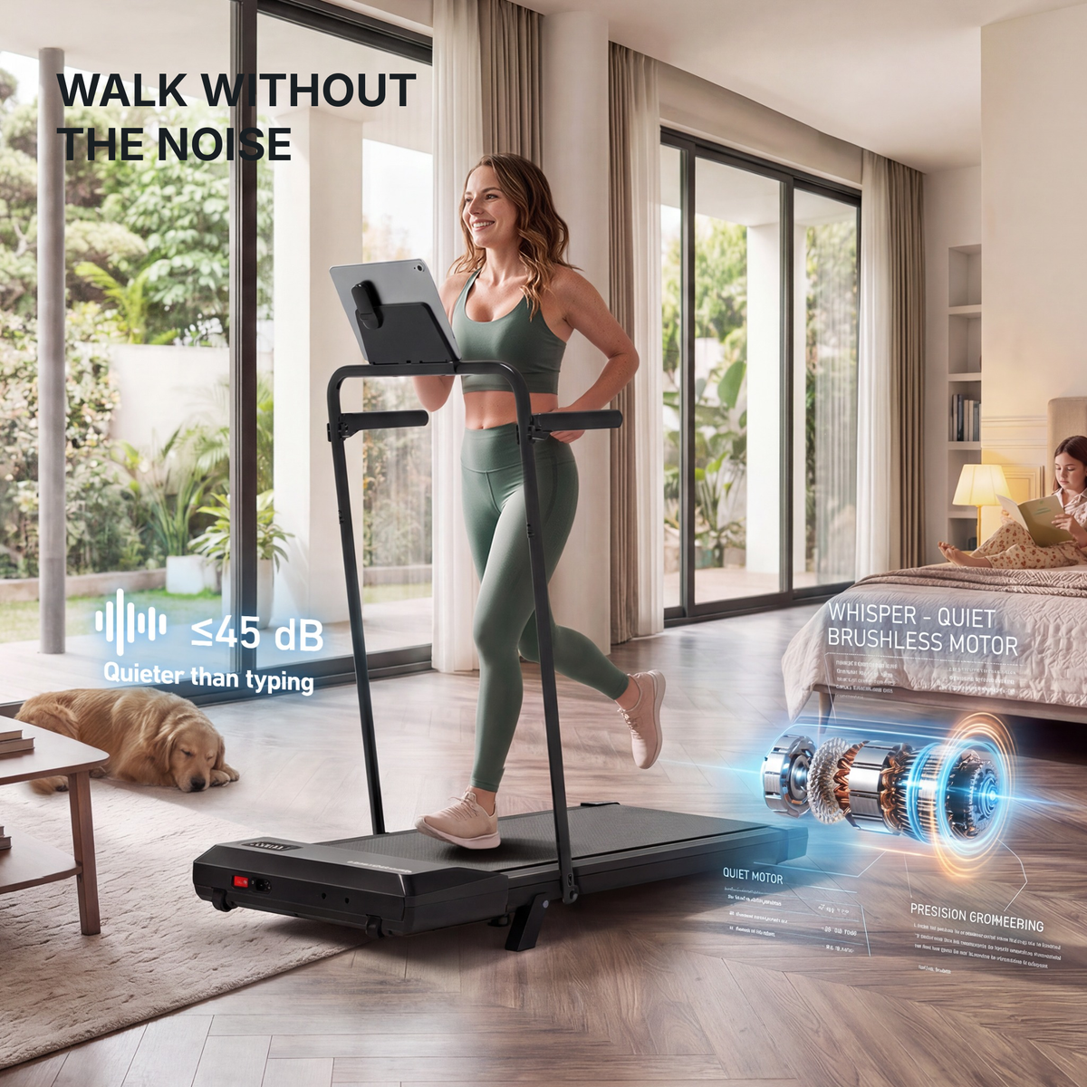 DeerRun Q2 Urban 7% Incline Walking Pad with Handrail