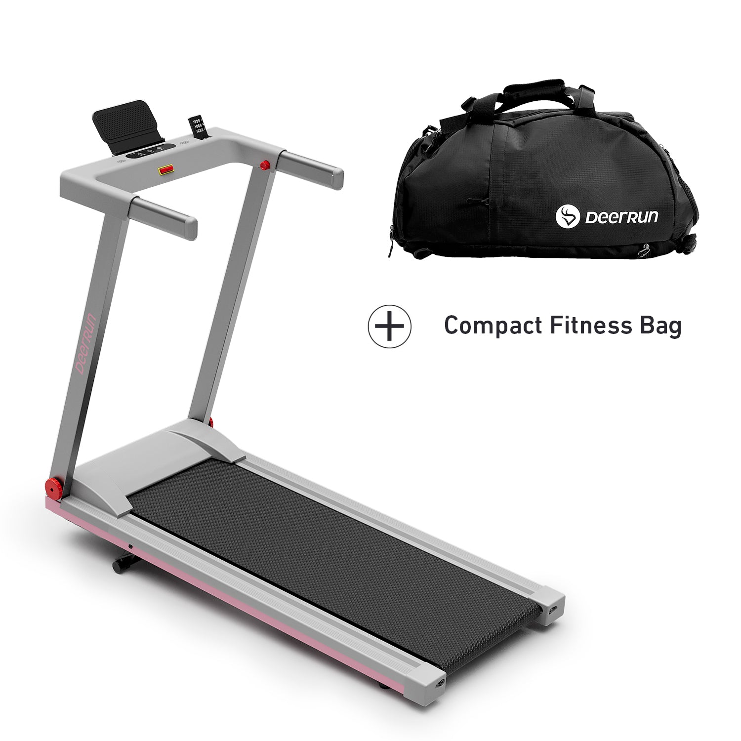 DeerRun A1 Pro Move+  6% Incline Foldable Treadmill——Upgraded Chip & NFC Support | 350Lbs, 10mph Pink Grey
