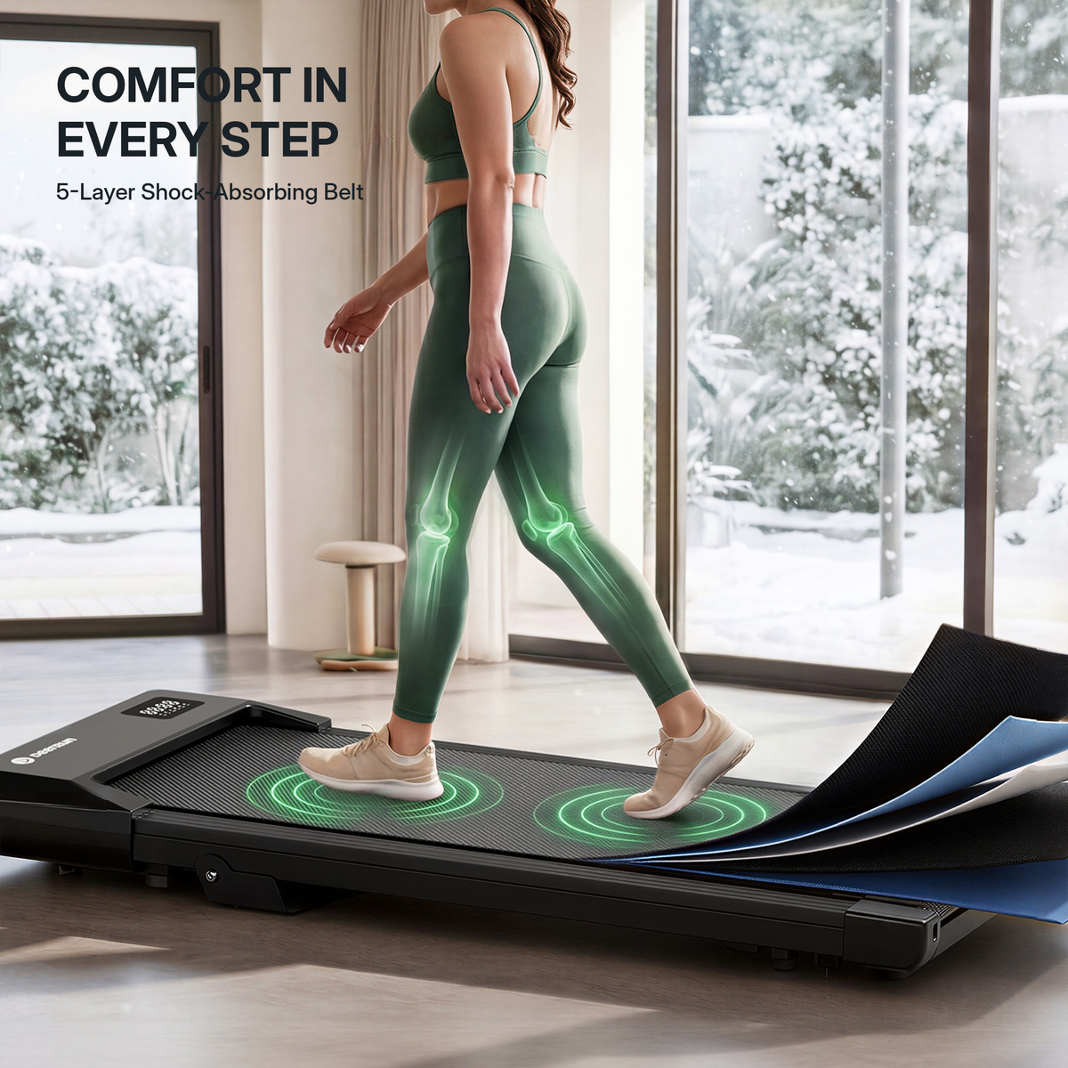 DeerRun Q2 Urban 7% Incline Under-desk Walking Pad with Smart Control | Black