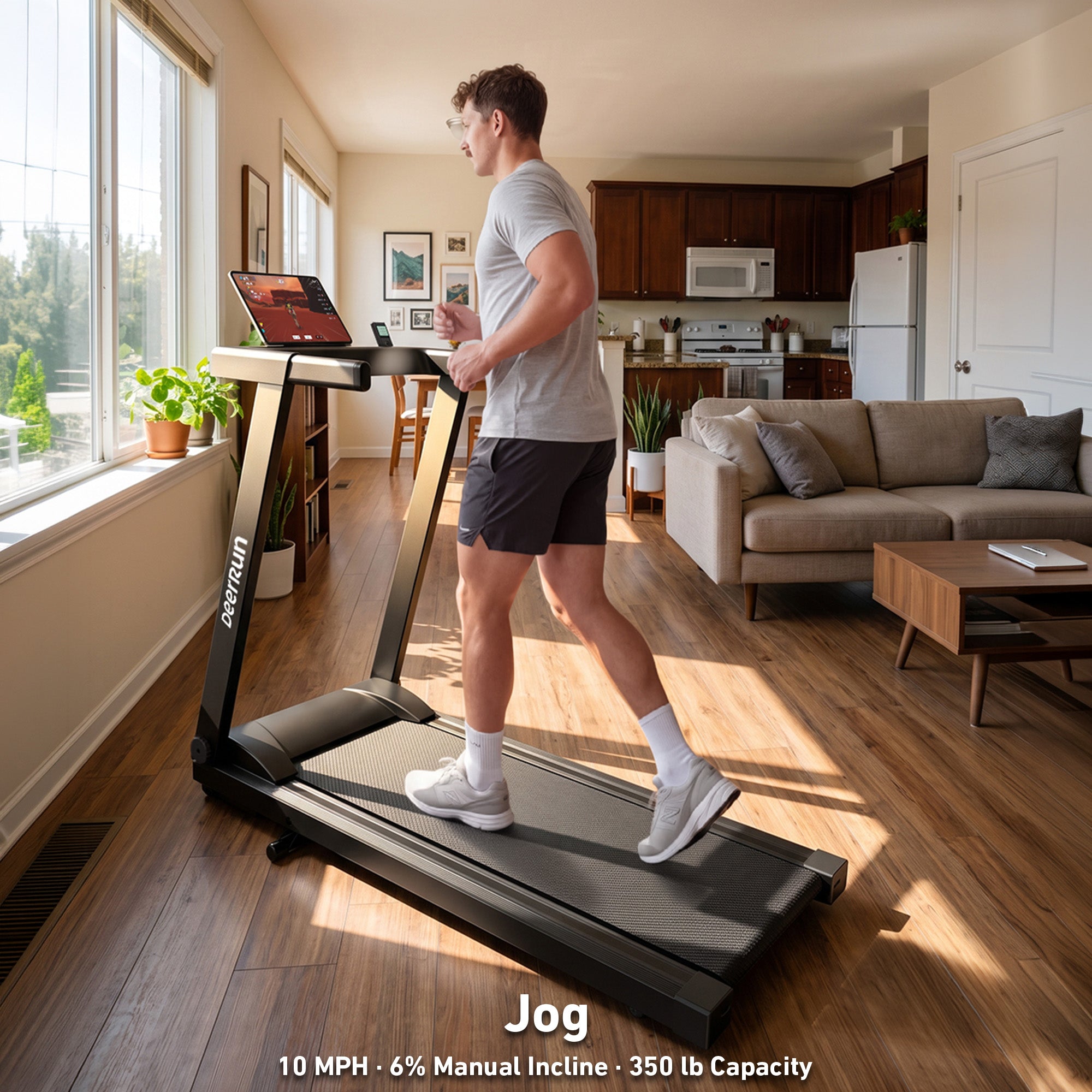 DeerRun All-New 2026 A1 Pro Move+ Smart Foldable Treadmill with 6% Incline & NFC | 350 lbs, 10 mph, Black