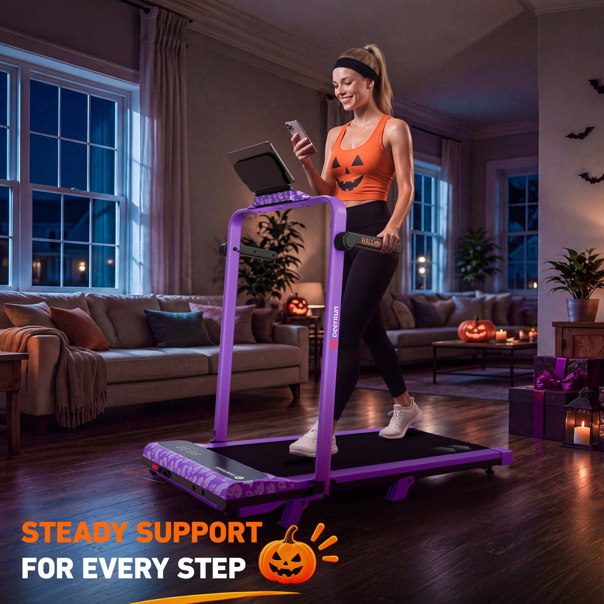 DeerRun Halloween Gift Edition 2-in-1 Foldable Treadmill for Home, Run & Save Space - With 6% Incline, Handlebar & Full Display Screen