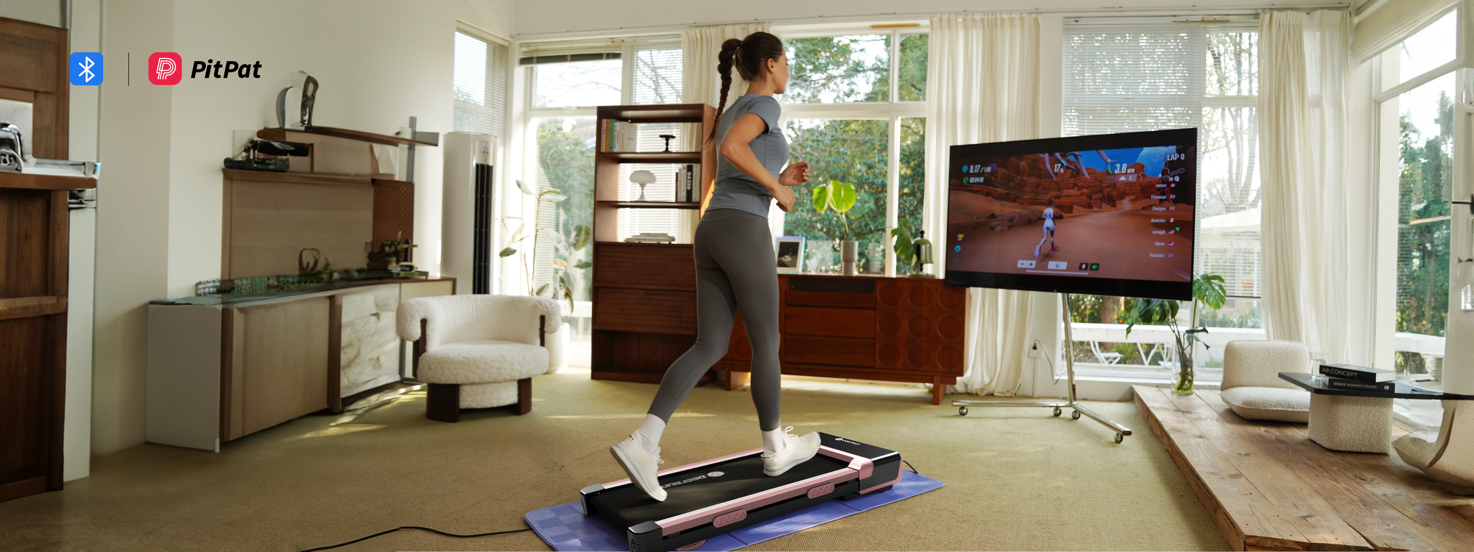 DeerRun Z10 12% Auto Incline Smart Walking Pad Treadmill with remote control-Pink