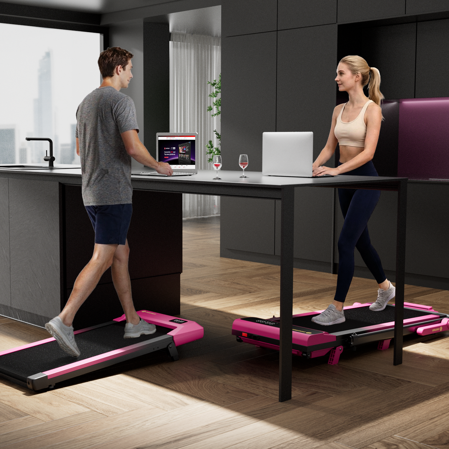 Valentine's Gift 7% Incline Under-Desk Walking Pad Treadmill - Black Pink