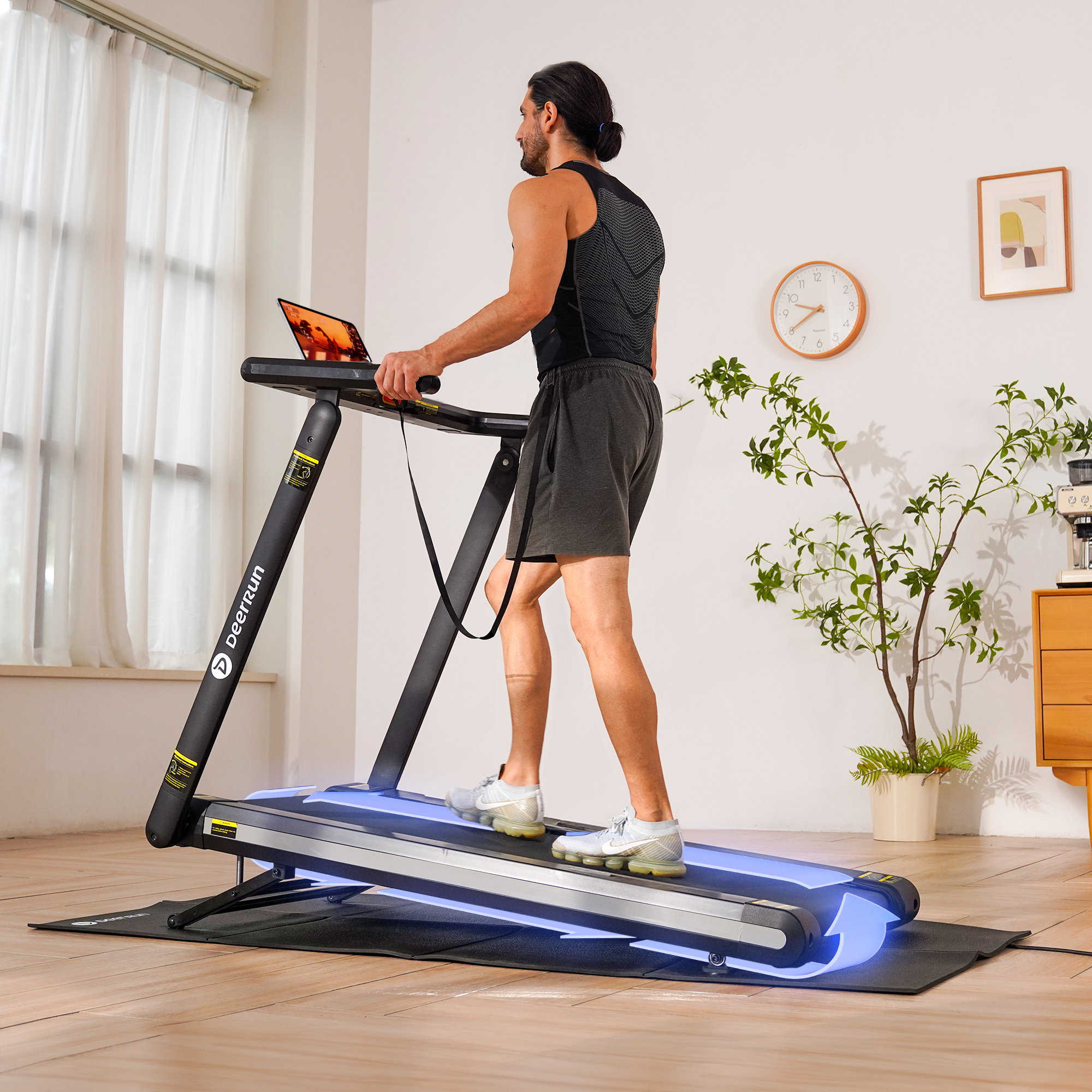 DeerRun X20 Treadmill with 15% Auto Incline Full Running Deck Treadmill Support Bluetooth & Remote Wireless Control