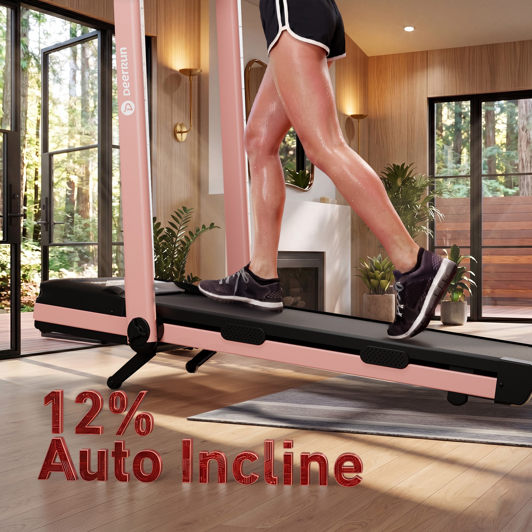 DeerRun Z10 Pro Muse Type 2 in 1 Foldable Treadmill with Remote Control, 12% Auto Incline, Pink