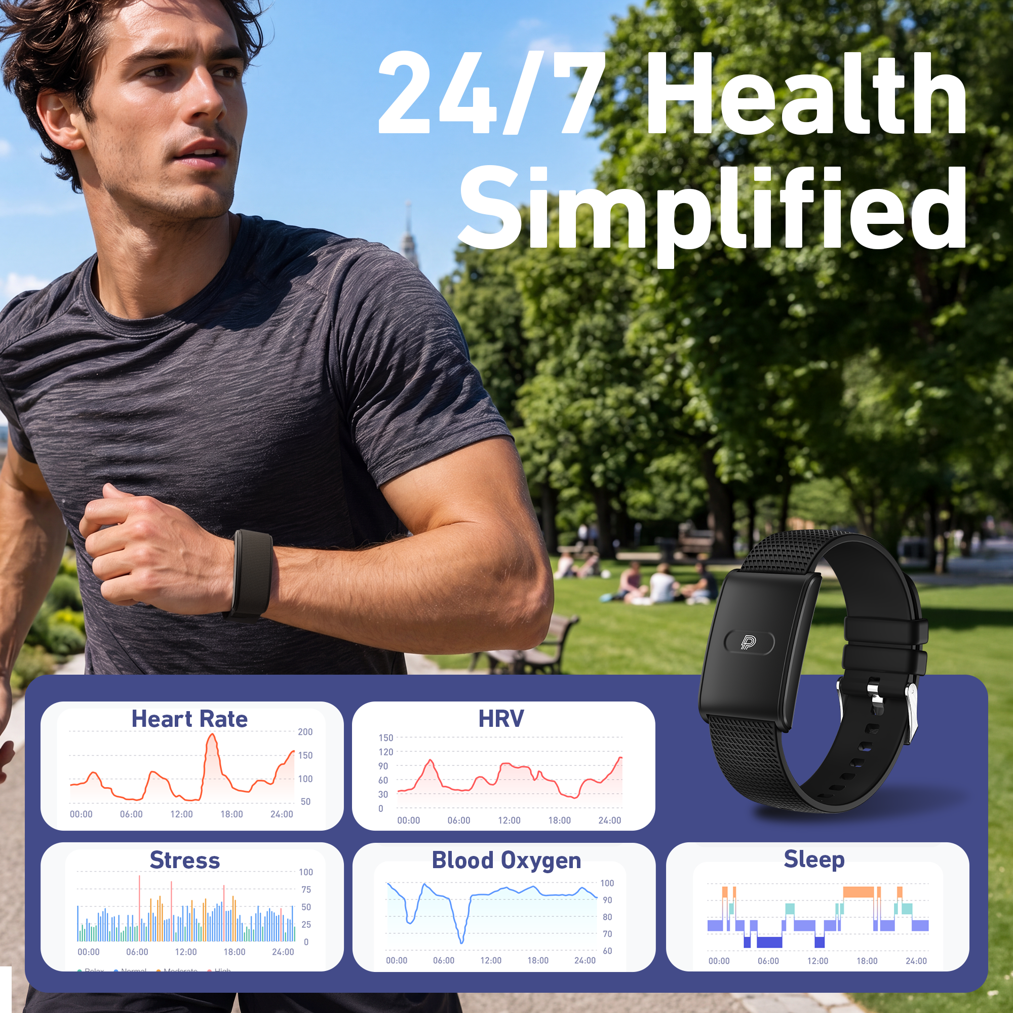 DeerRun® YE02 Smart Fitness Band: 24/7 Health & Workout Tracking with PitPat