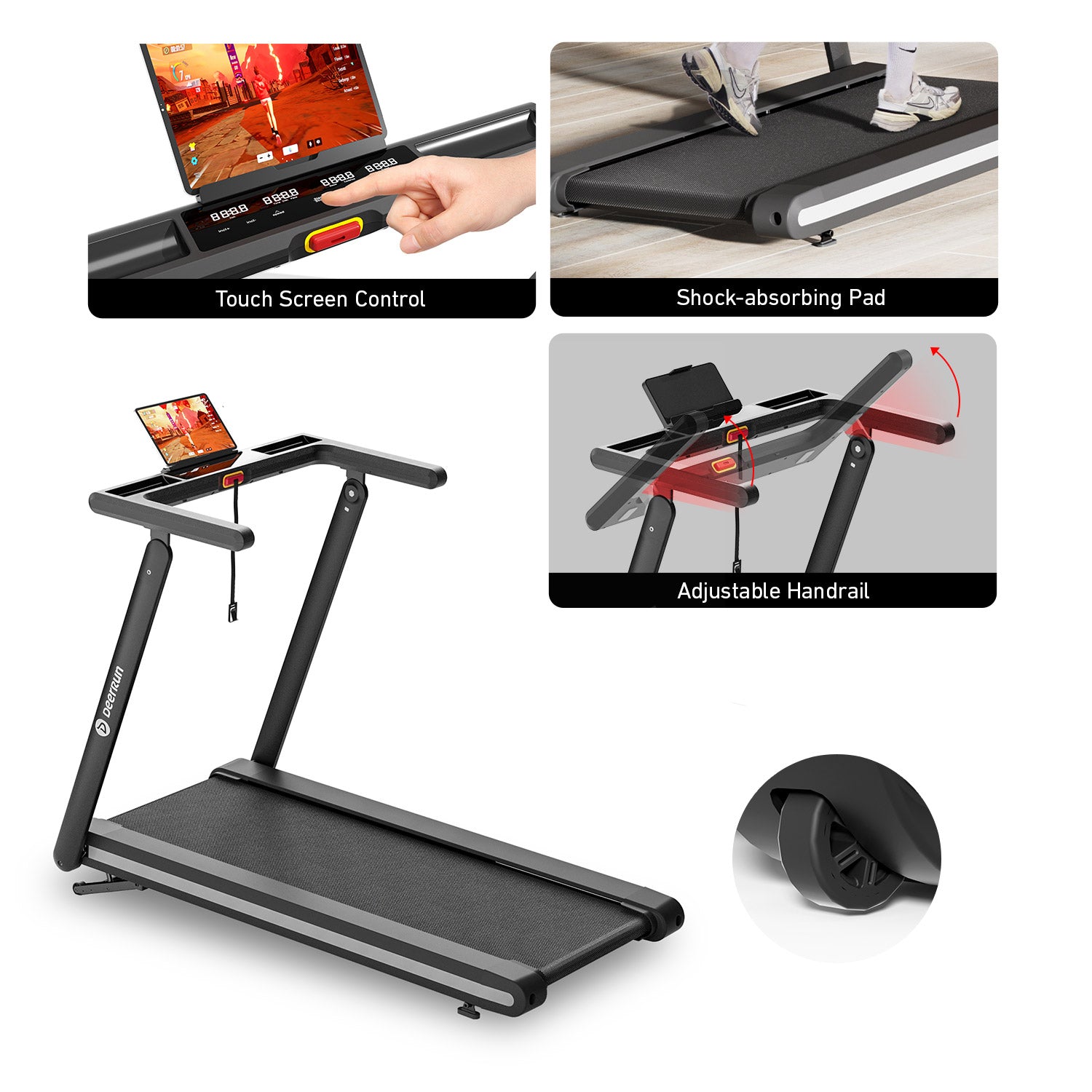DeerRun X20 Treadmill with 15% Auto Incline Full Running Deck Treadmill Support Bluetooth & Remote Wireless Control