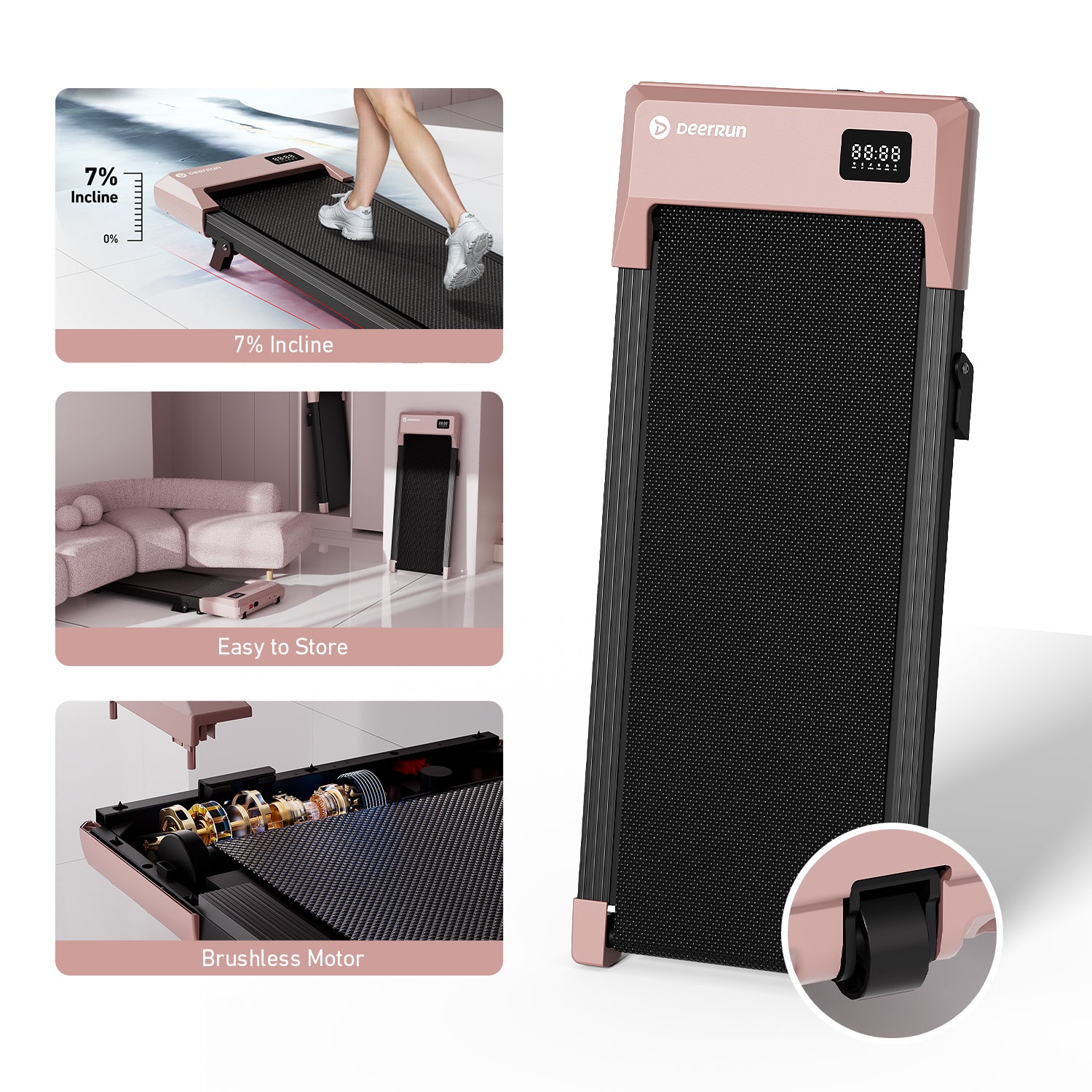 DeerRun Q2 Urban Plus Smart Walking Pad with 7% Incline for Better Training Rose Gold