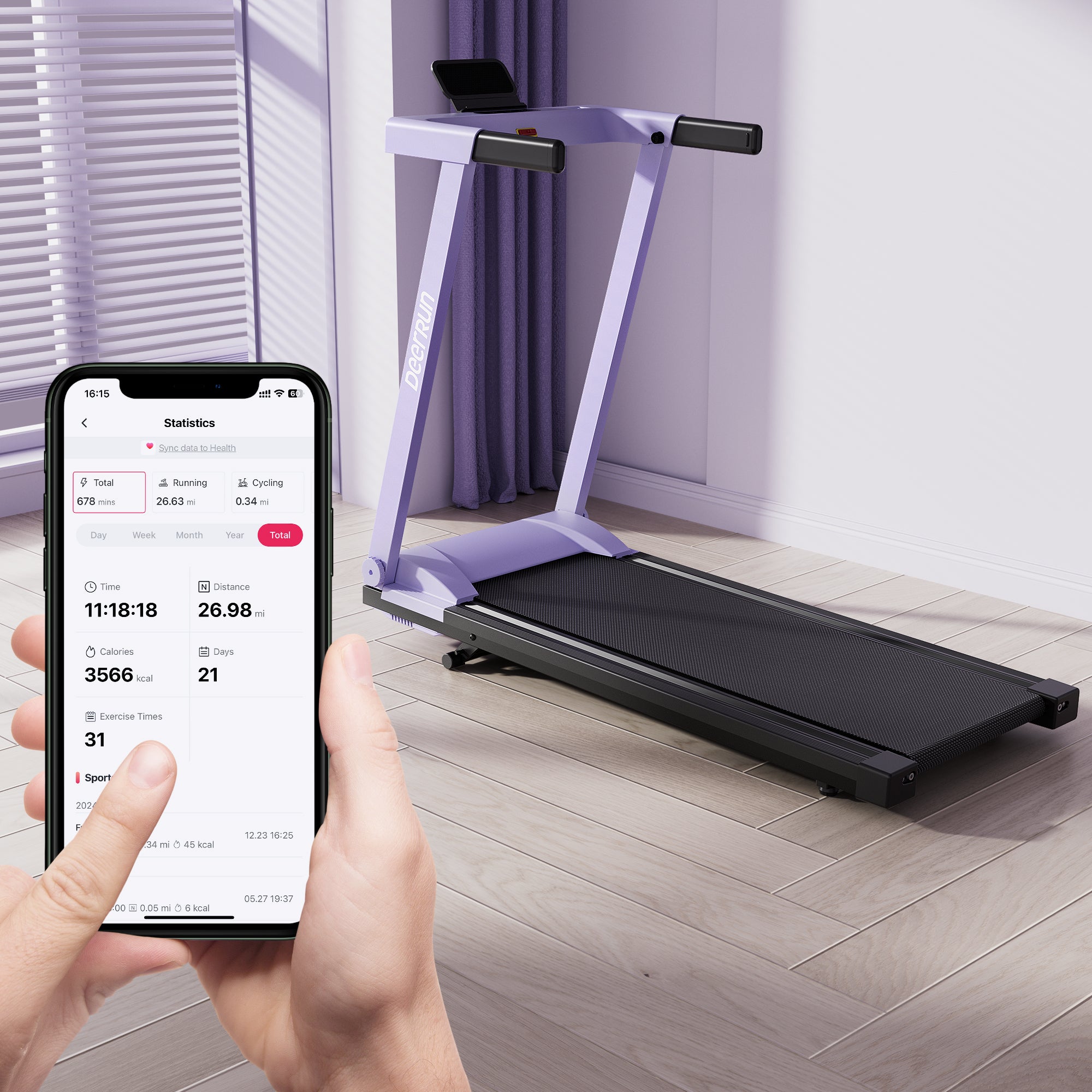 DeerRun A1 Pro Move+  6% Incline Foldable Treadmill——Upgraded Chip & NFC Support | 350Lbs, 10mph Dreamy Violet
