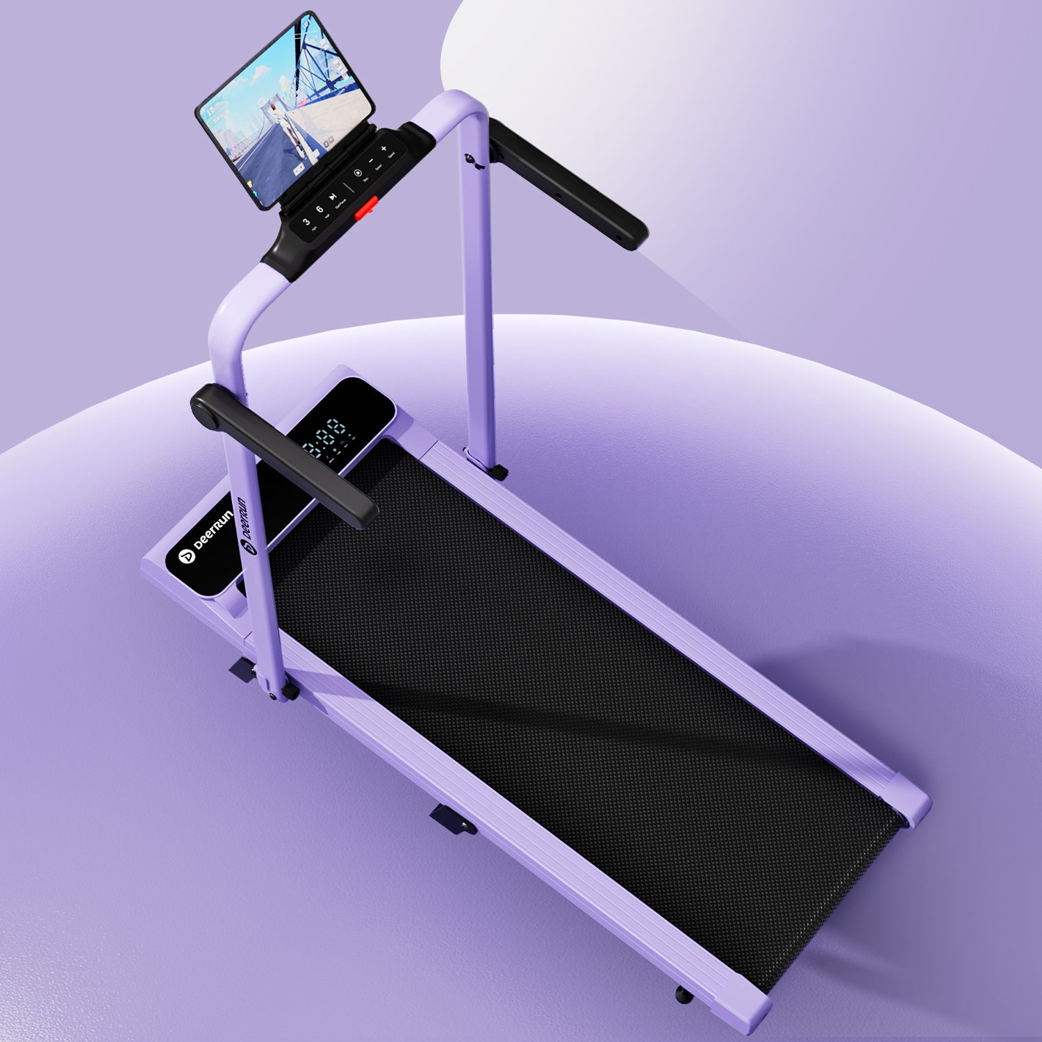 2026 New A6 Plus Handbar 5% Incline 2 in 1 Foldable Treadmill with Whole Screen Upgraded Chip & NFC Support | 300Lbs, 7.5Mph, Purple