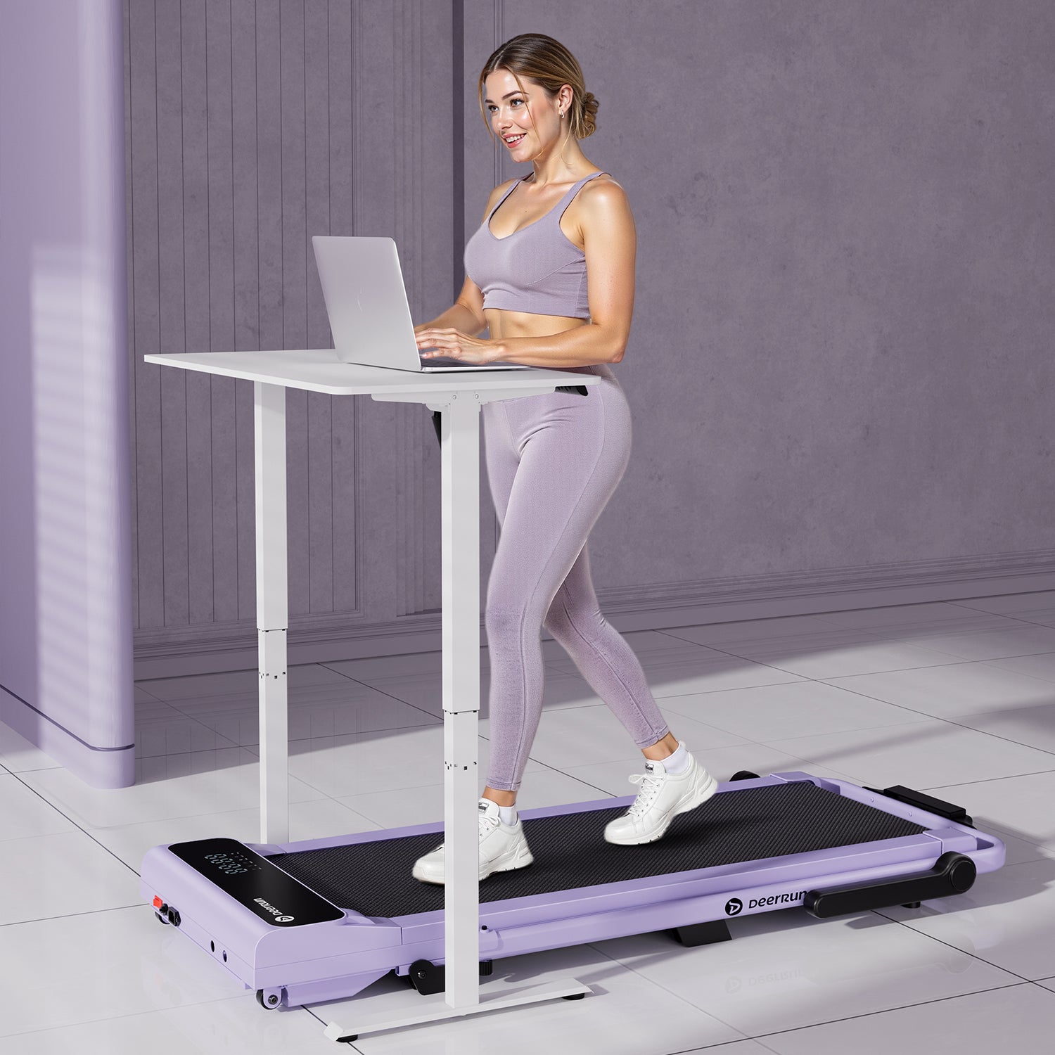 2026 New A6 Plus Handbar 5% Incline 2 in 1 Foldable Treadmill with Whole Screen Upgraded Chip & NFC Support | 300Lbs, 7.5Mph, Purple