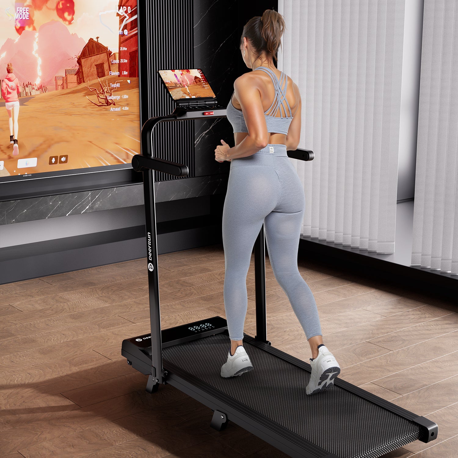 2026 New A6 Plus Handle 5% Incline 2 in 1 Foldable Treadmill with Whole Screen Upgraded Chip & NFC Support | 300 lbs, 7.5 mph, Black