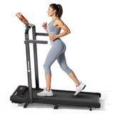 2026 New A6 Plus Handle 5% Incline 2 in 1 Foldable Treadmill with Whole Screen Upgraded Chip & NFC Support | 300 lbs, 7.5 mph, Black