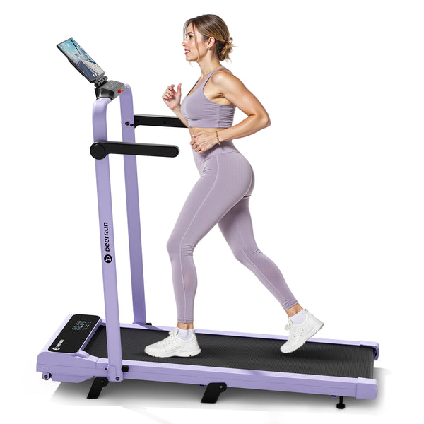 2026 New A6 Plus Handle 5% Incline 2 in 1 Foldable Treadmill with Whole Screen Upgraded Chip & NFC Support | 300 lbs, 7.5 mph, Purple