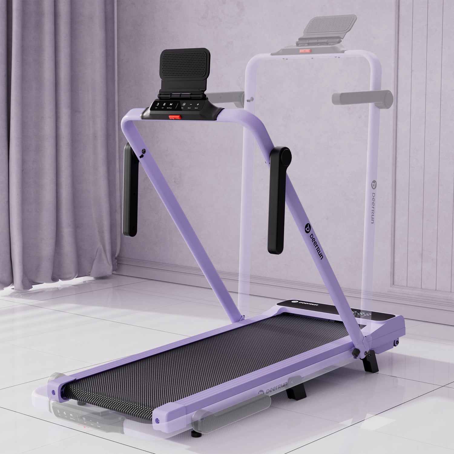 2026 New A6 Plus Handbar 5% Incline 2 in 1 Foldable Treadmill with Whole Screen Upgraded Chip & NFC Support | 300Lbs, 7.5Mph, Purple