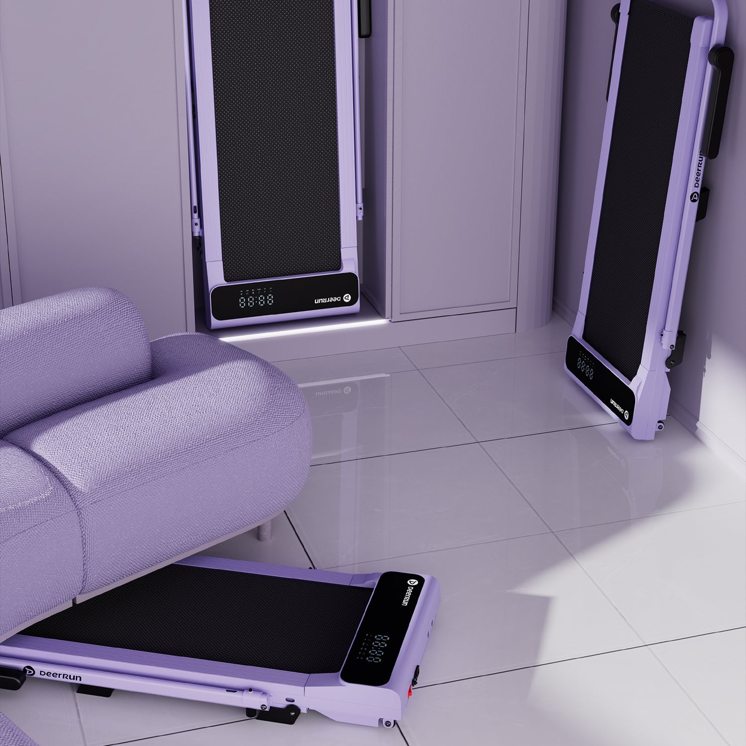 2026 New A6 Plus Handbar 5% Incline 2 in 1 Foldable Treadmill with Whole Screen Upgraded Chip & NFC Support | 300Lbs, 7.5Mph, Purple