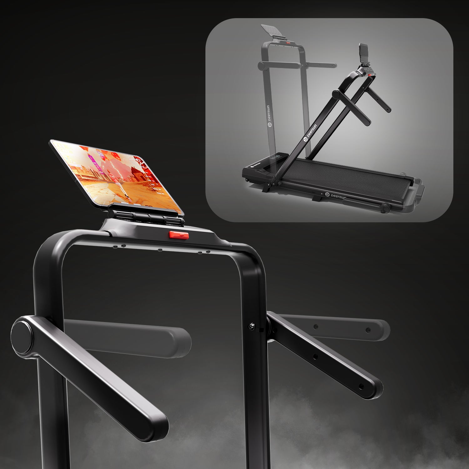 2026 New A6 Plus Handle 5% Incline 2 in 1 Foldable Treadmill with Whole Screen Upgraded Chip & NFC Support | 300 lbs, 7.5 mph, Black