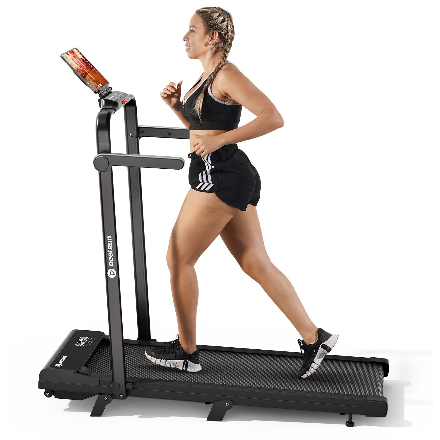 2026 New A6 Plus Handle 5% Incline 2 in 1 Foldable Treadmill with Whole Screen Upgraded Chip & NFC Support | 300 lbs, 7.5 mph, Black