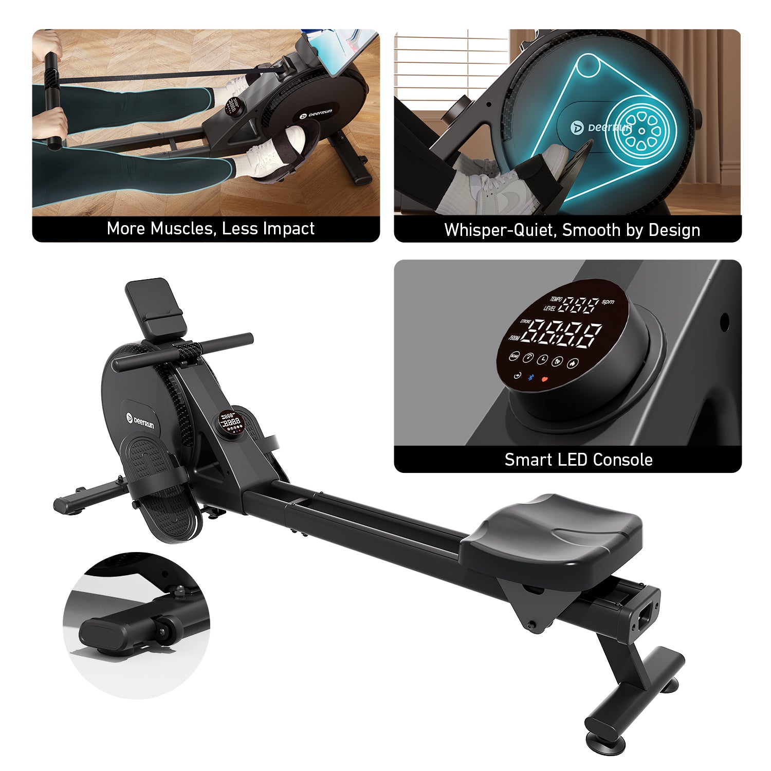 DeerRun R1 Pro Ultra-Quiet 32-Level Magnetic Resistance Smart Rower for Home