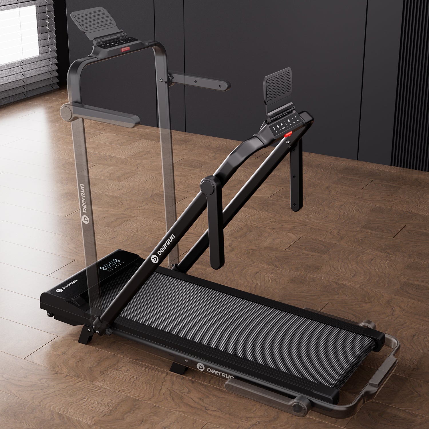 2026 New A6 Plus Handle 5% Incline 2 in 1 Foldable Treadmill with Whole Screen Upgraded Chip & NFC Support | 300 lbs, 7.5 mph, Black