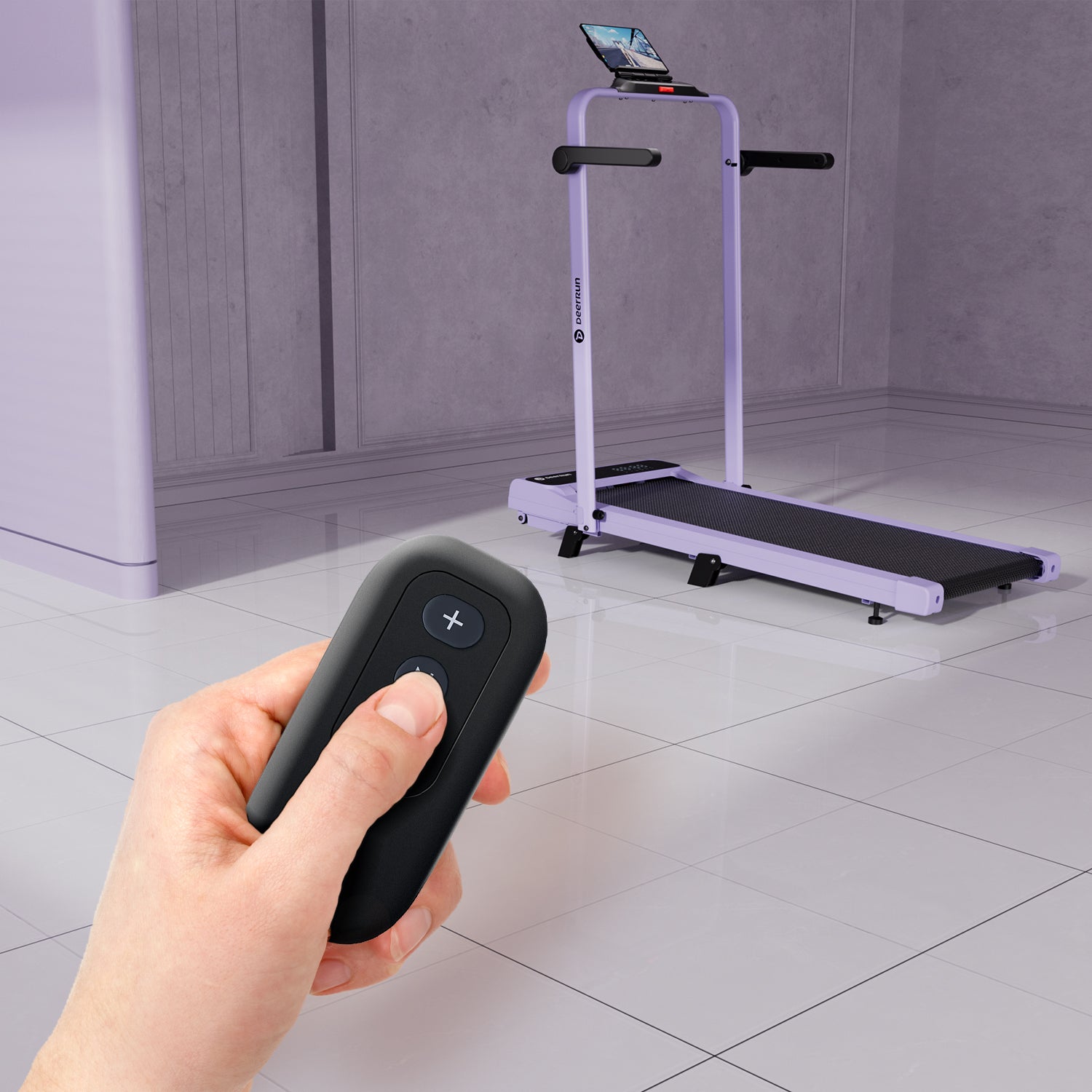 2026 New A6 Plus Handbar 5% Incline 2 in 1 Foldable Treadmill with Whole Screen Upgraded Chip & NFC Support | 300Lbs, 7.5Mph, Purple