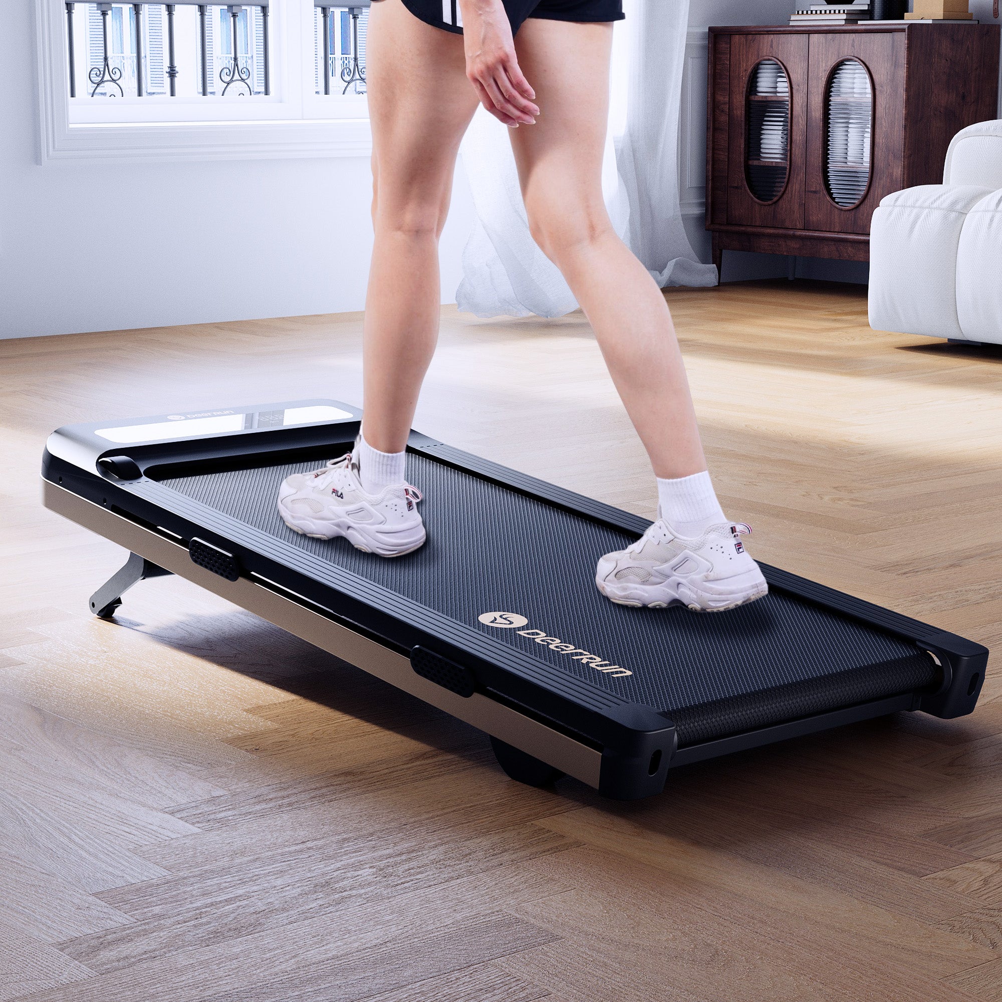 DeerRun Z10 Smart Walking Pad Treadmill with remote control 12% Auto Incline - Black Gold