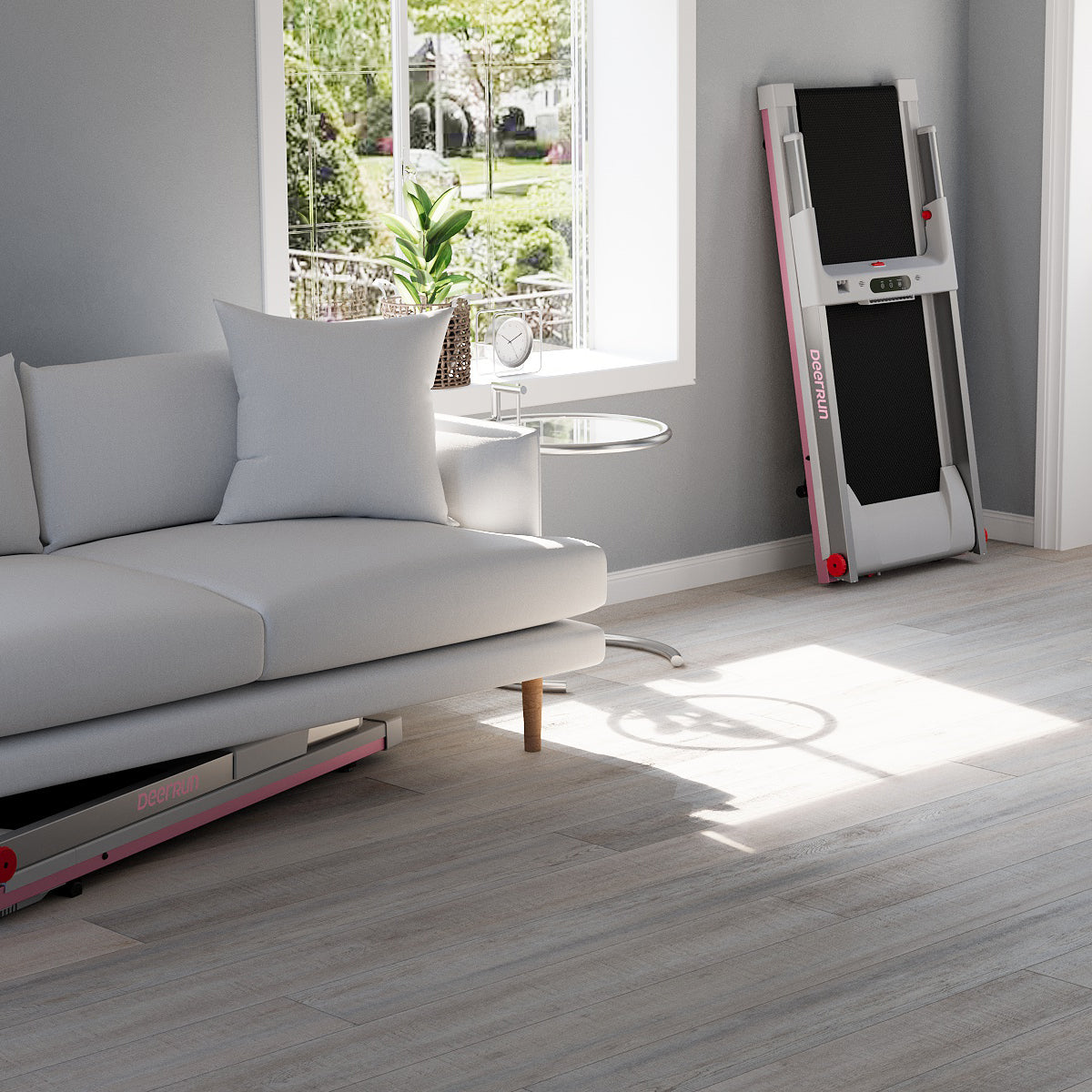 DeerRun A1 Pro Move+  6% Incline Foldable Treadmill——Upgraded Chip & NFC Support | 350Lbs, 10mph Pink Grey