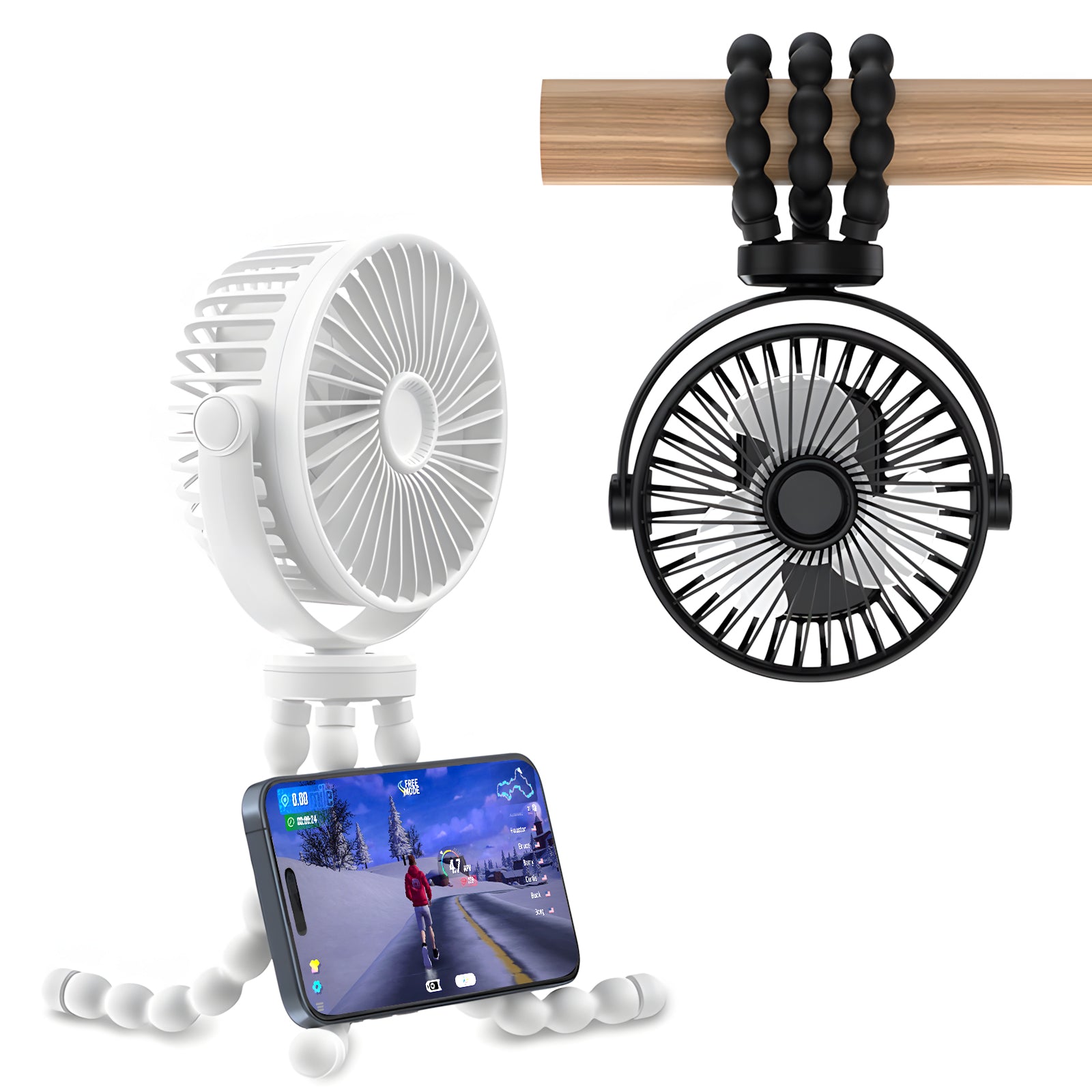 DeerRun® Battery Powered Treadmill Fan, Flexible Tripod Clip-on Fan