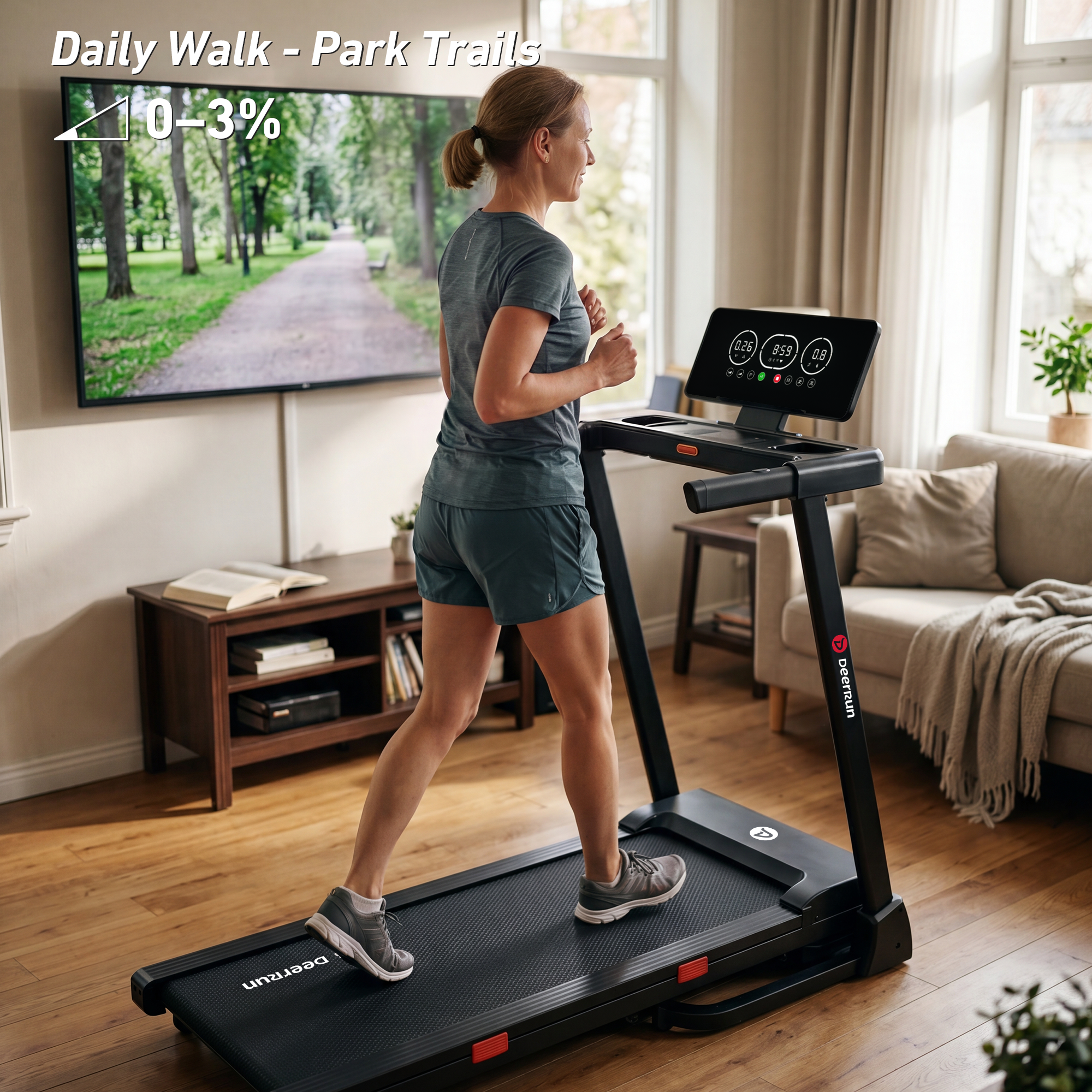 DeerRun Apex Base 1 Stronger Cardio 15% Auto Incline Treadmill