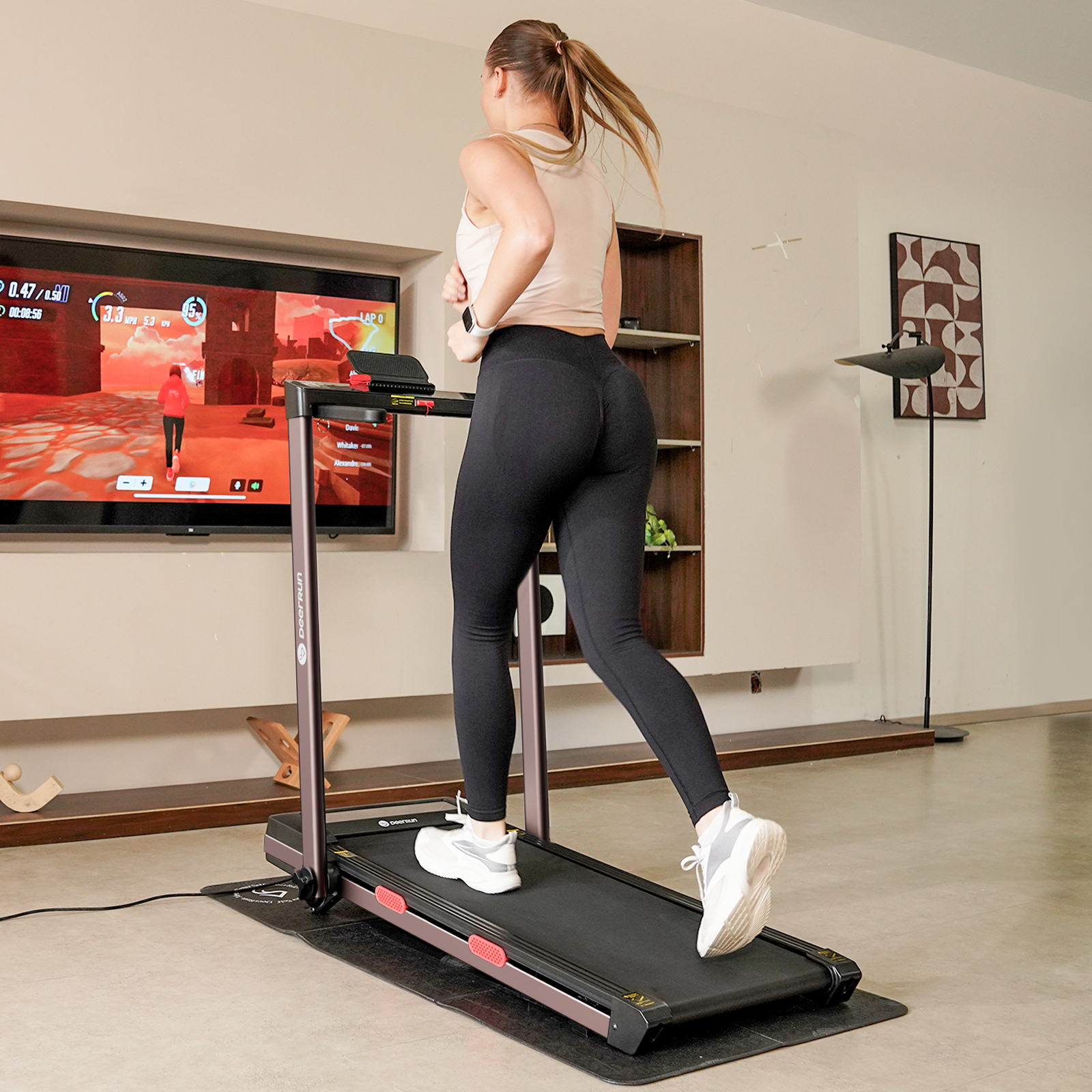 DeerRun Z10 Pro Muse Type 2 in 1 Foldable Treadmill with Remote Control, 12% Auto Incline, Rose Gold