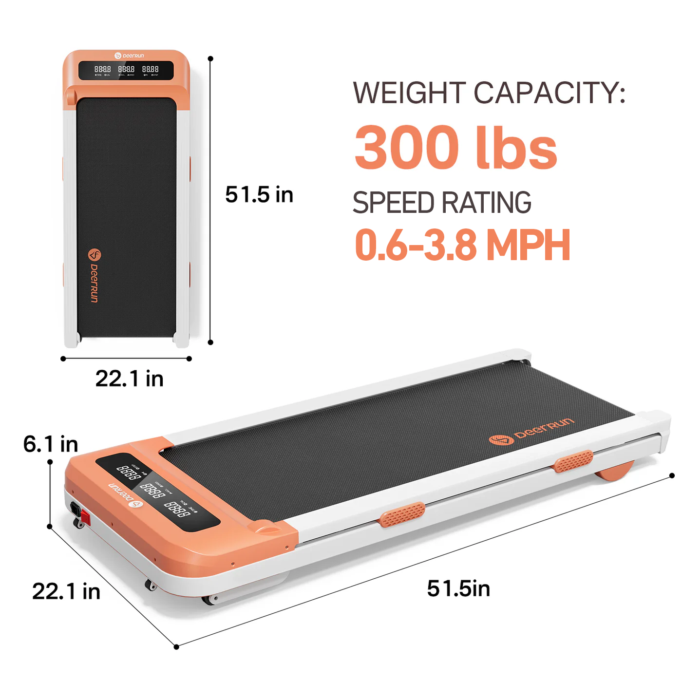 DeerRun Z10 Smart Walking Pad Treadmill with remote control 12% Auto Incline - Luxe Orange