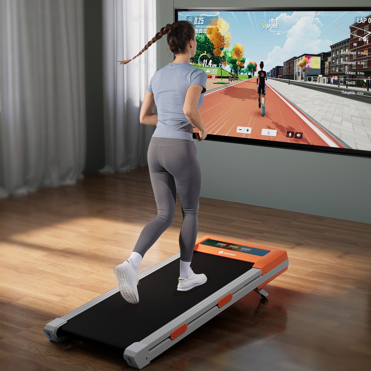 DeerRun Z10 Smart Walking Pad Treadmill with remote control 12% Auto Incline - Luxe Orange