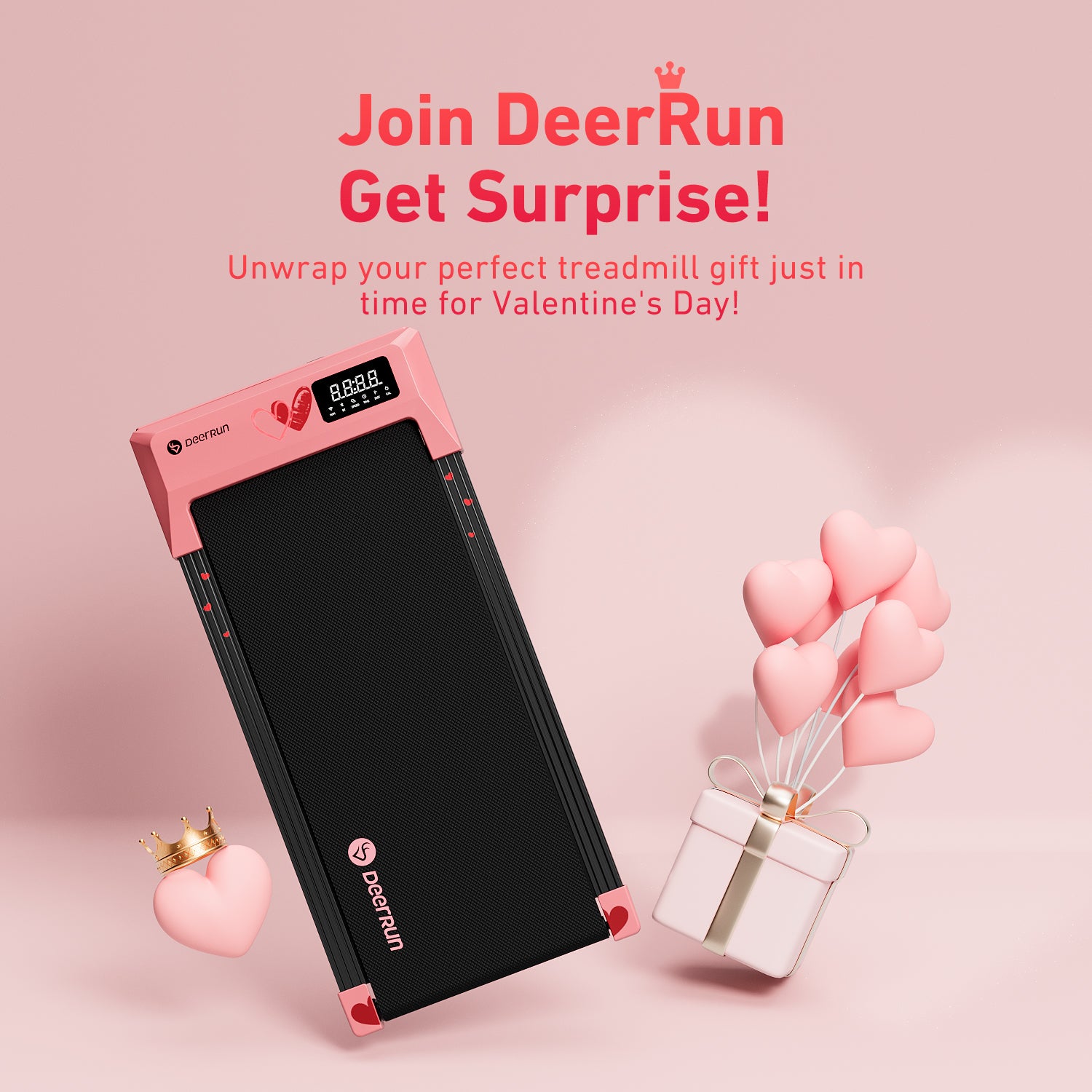 DeerRun & Valentine's Day Smart Under Desk Walkingpad Treadmill - Heart Beats Model Limited Edition